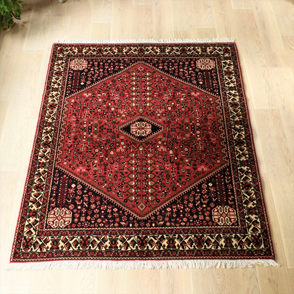 部族絨毯　トライバルラグ　イラン南部194×152cm アバディ　赤い六角メダリオン