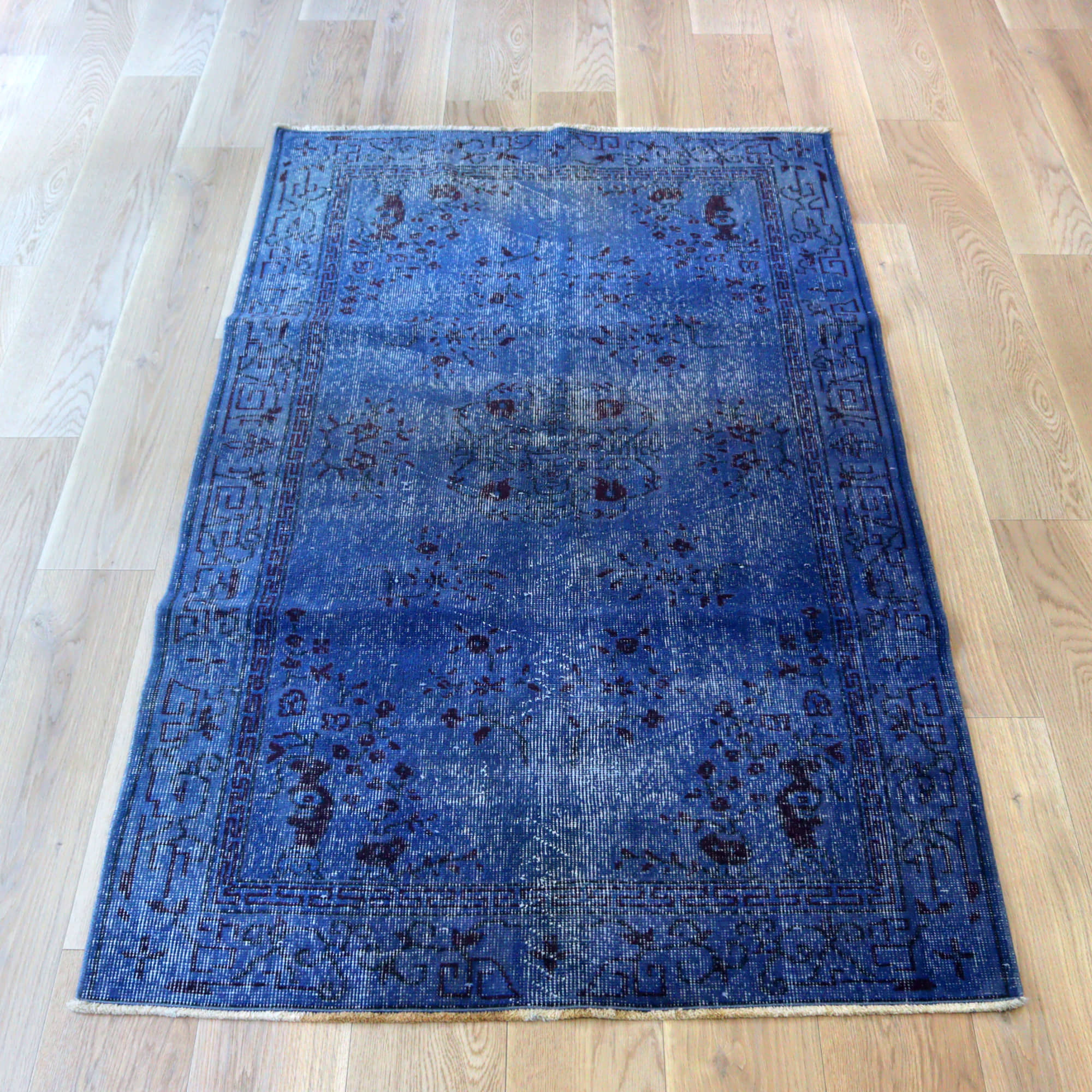 オーバーダイド ヴィンテージラグ ブルー203×115cm トルコ手織り絨毯 アップサイクル