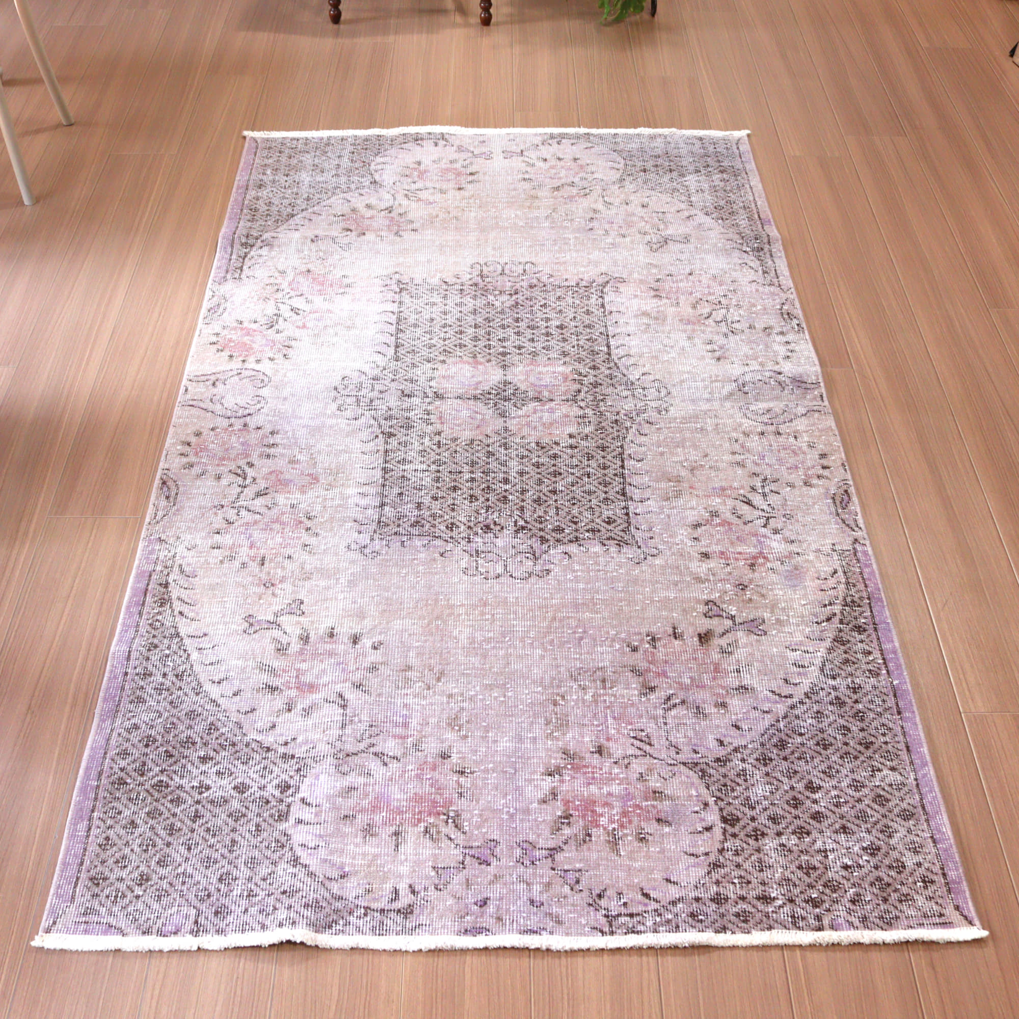 オーバーダイド ヴィンテージラグ パープル202×115cm トルコ手織り絨毯 アップサイクル