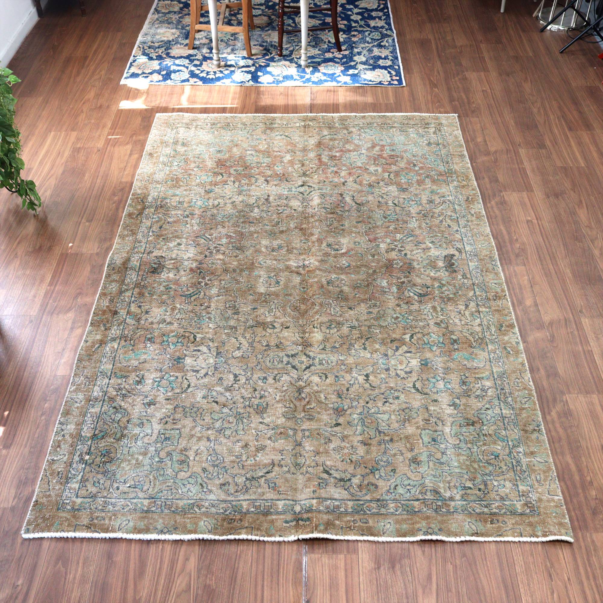 ヴィンテージラグ オーバーダイド ブラウングレー252×165cm イランの手織り絨毯 タブリーズ