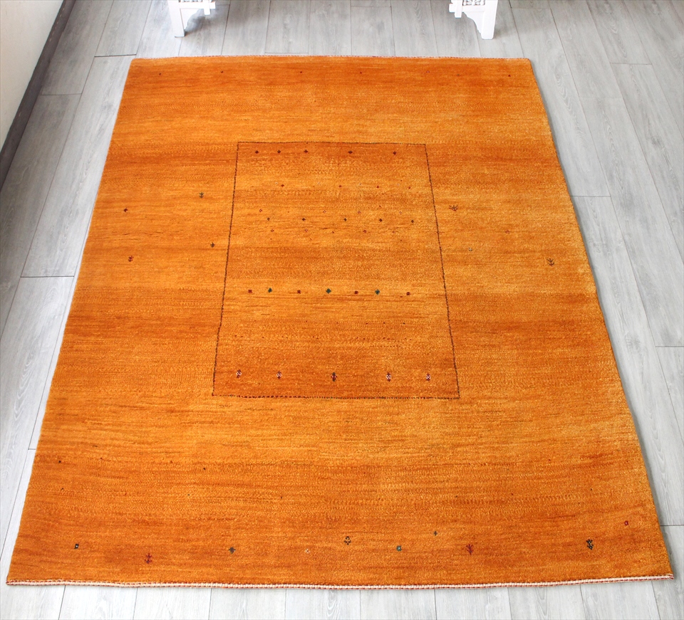 ギャッベ・バナフシェ/ワンランク上の織り　リビングサイズ216×167cm オレンジ　スクエアデザイン　植物モチーフ