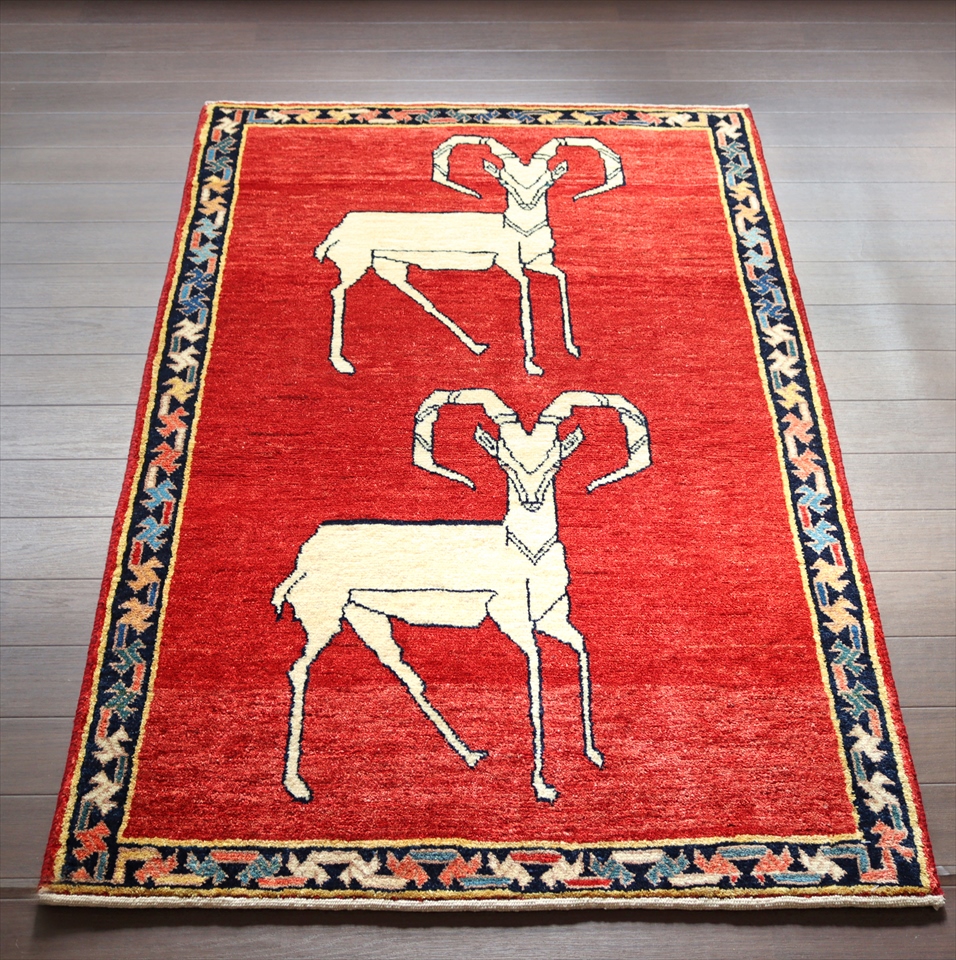 オールドギャッベ　132×85cm 2匹の山羊　Old Gabbeh 部族絨毯