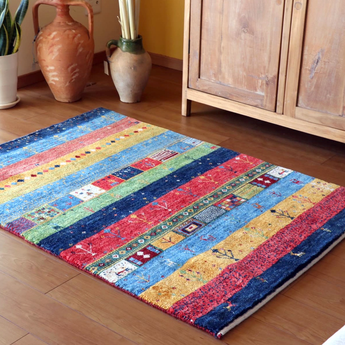 ギャッベ・ノマド　Gabbeh Nomad139×100cm 鮮やかなカラーストライプ