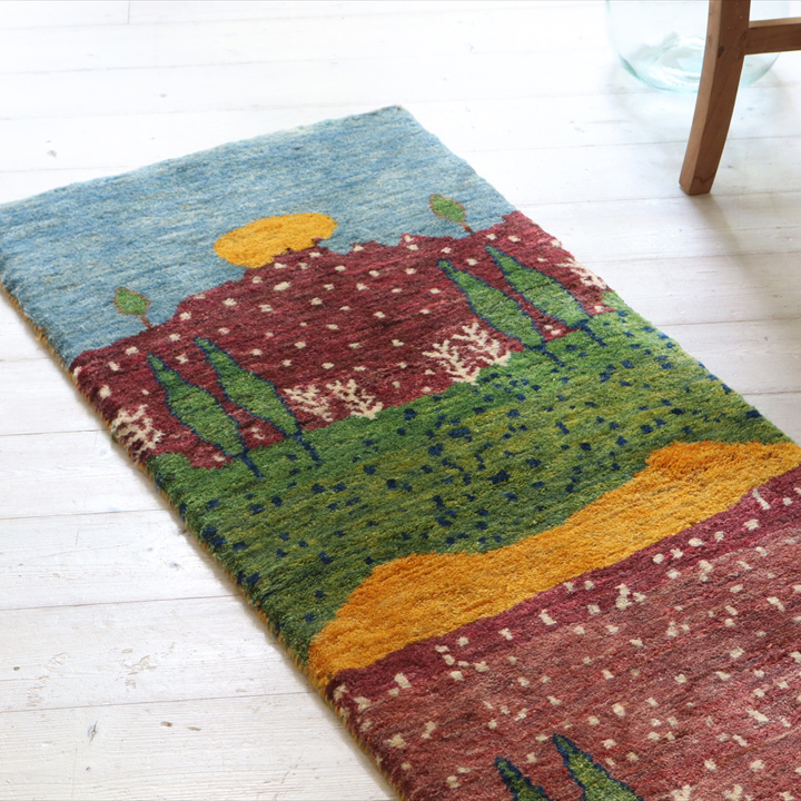 ギャッベ　緻密な織り125×50cm ランドスケープ　自然風景