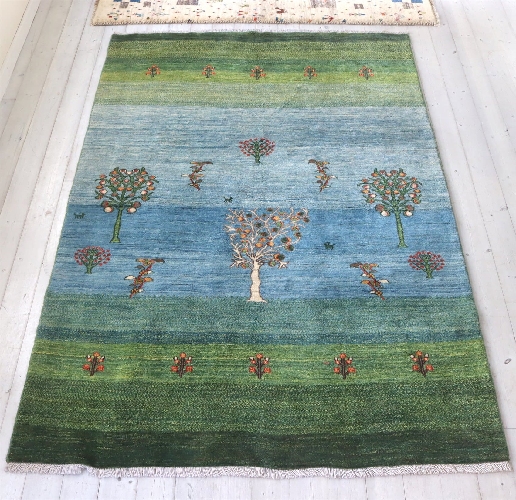 ギャッベ リズバフト 細かな織り219×152cm ザクロの樹 ブルー&グリーン