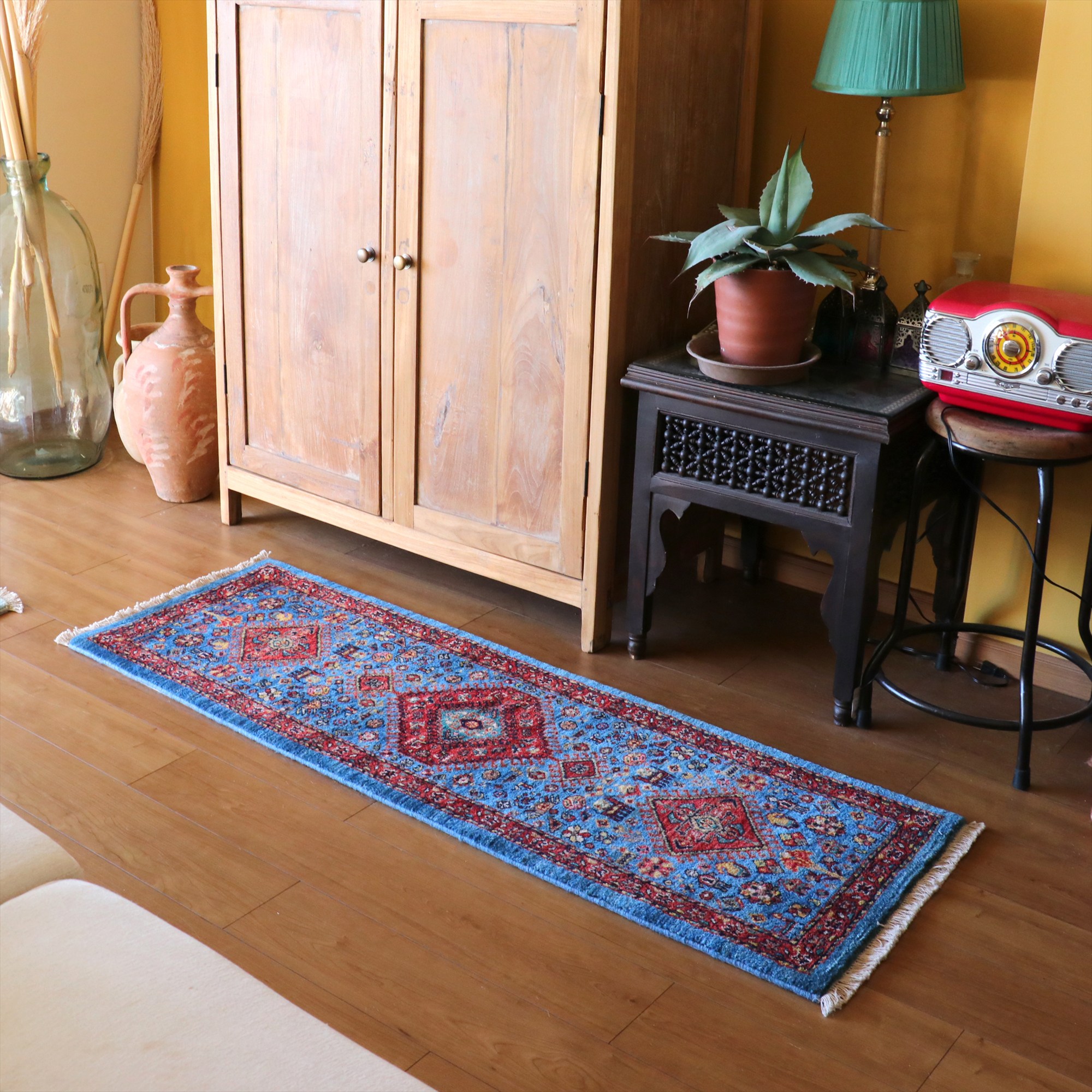 ギャッベ　Luribaft/ルリバフ153×50cm 緻密な織り　ミニランナー　クラシックデザイン　メダリオン