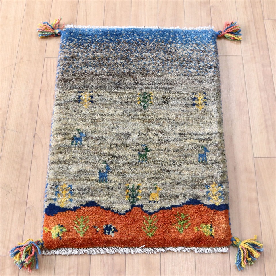ギャッベ イランの手織りラグ61×42cm 動物のいる風景