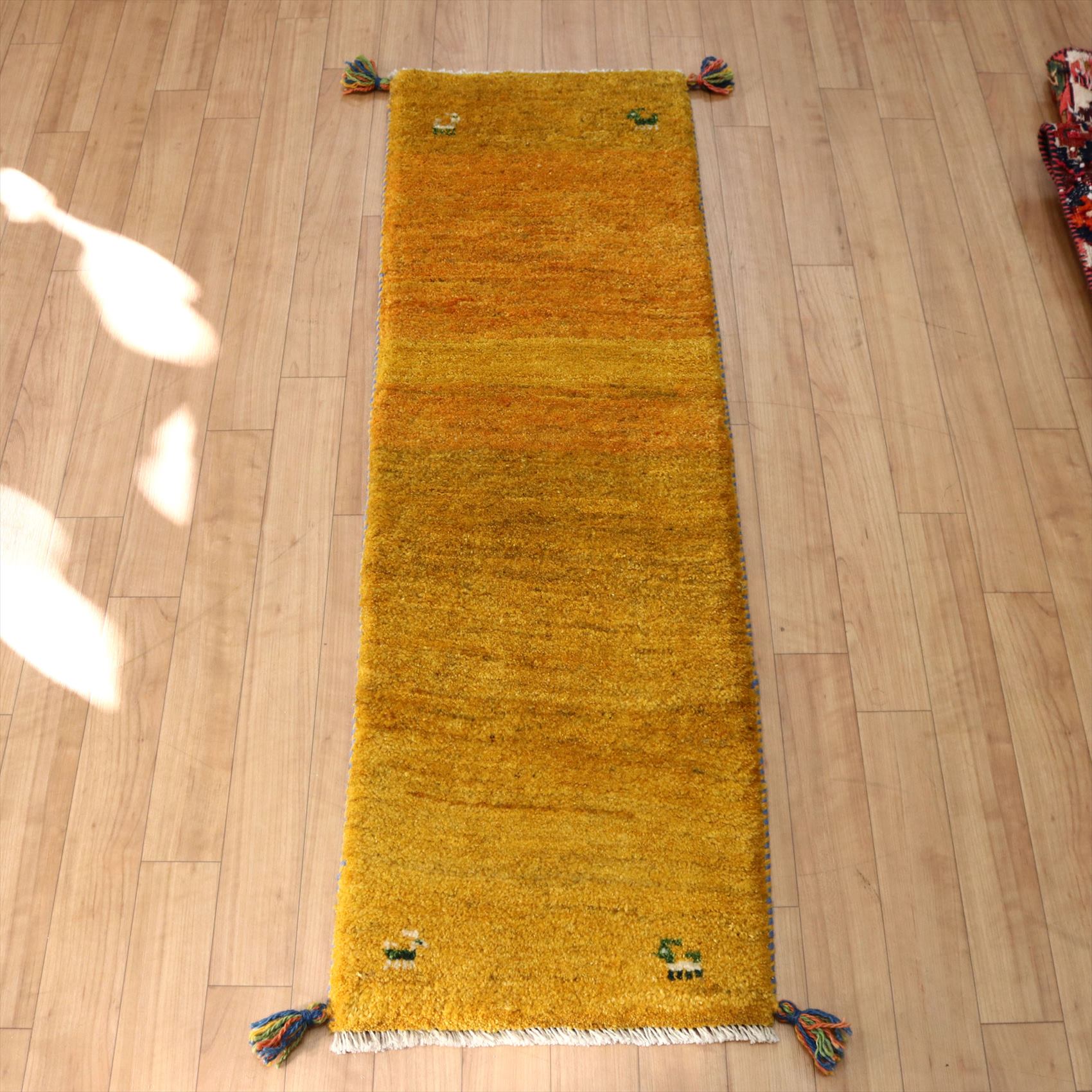 ギャッベ オレンジ125×40cm カシュカイ族の手織りラグ シンプルモチーフ