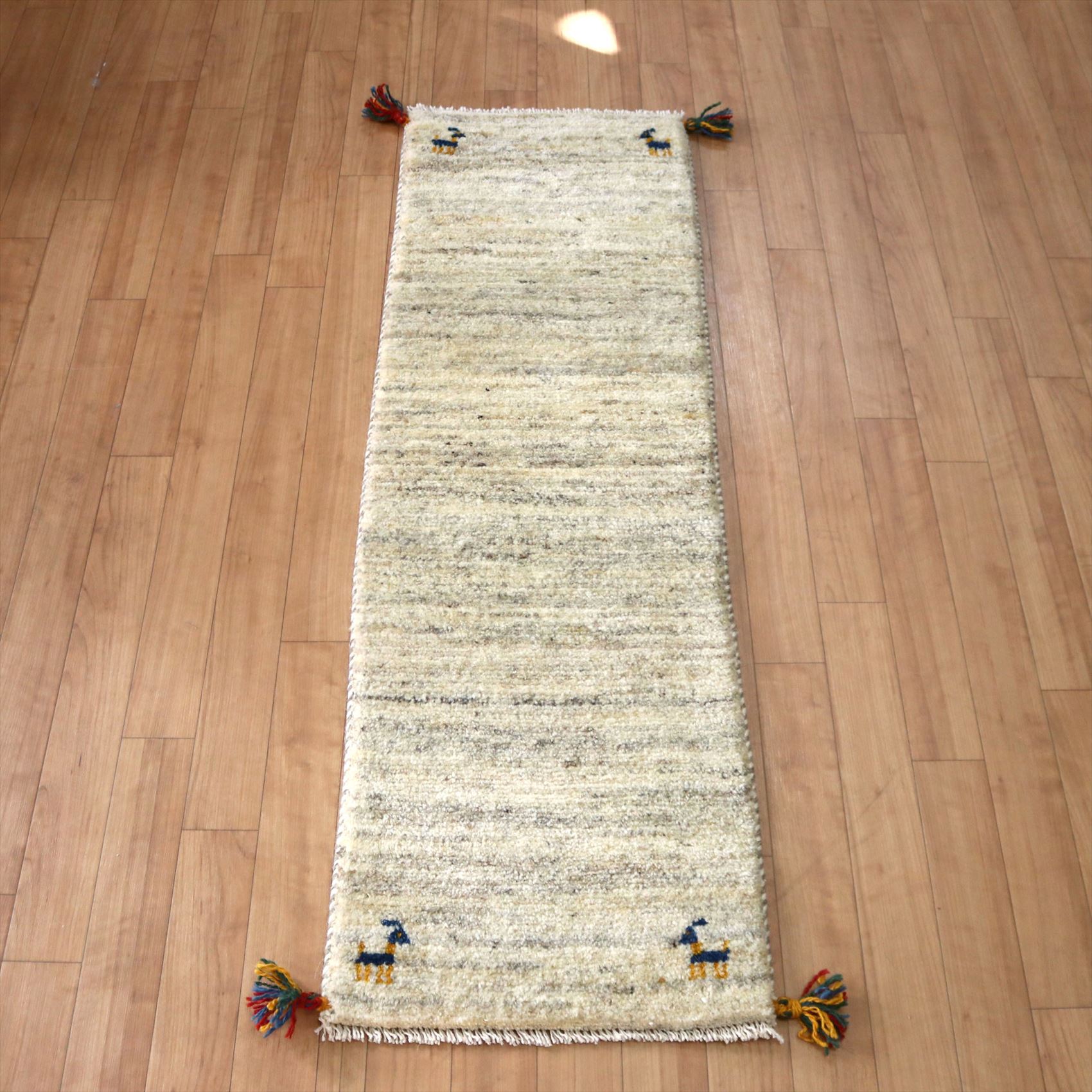 ランナーギャッベ 手織りラグ126×40cm ナチュラルアイボリー