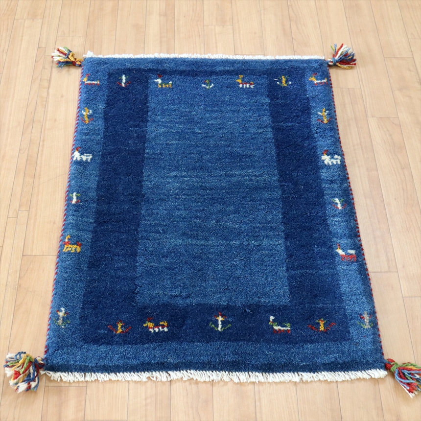 ギャベ　イラン産手織りギャッベ87×61cm ブルーのツートーン