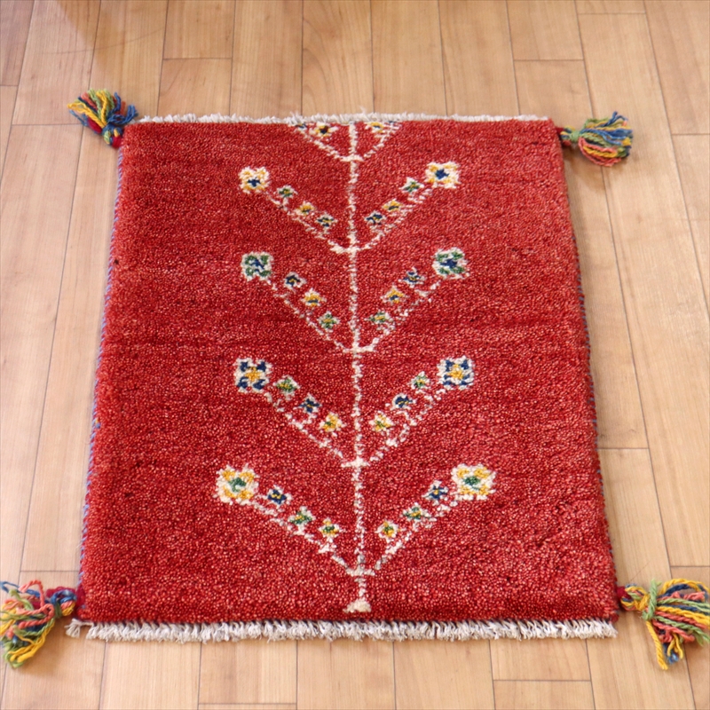 ギャッベ イラン産 手織り57×44cm ふかふか　レッド