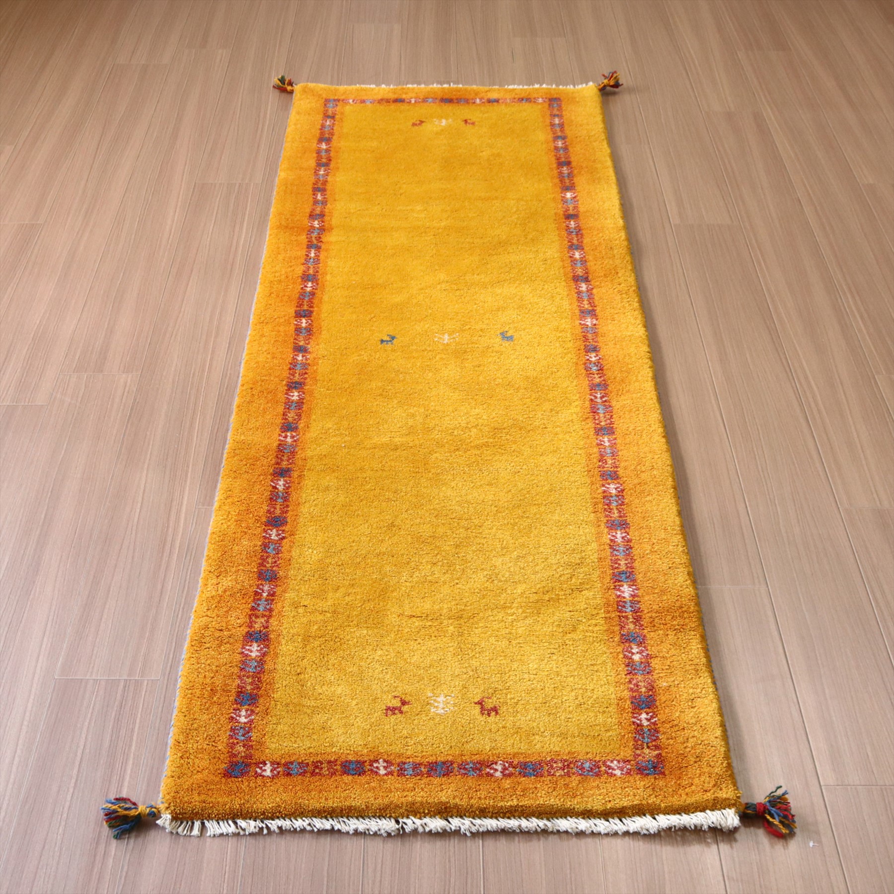 細長　ギャッベ　イラン産手織り240×80cm オレンジのツートーン