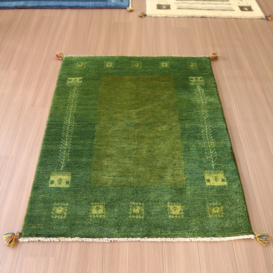 ギャベ ギャッベ イラン産手織り148×102cm グリーンのツートーン