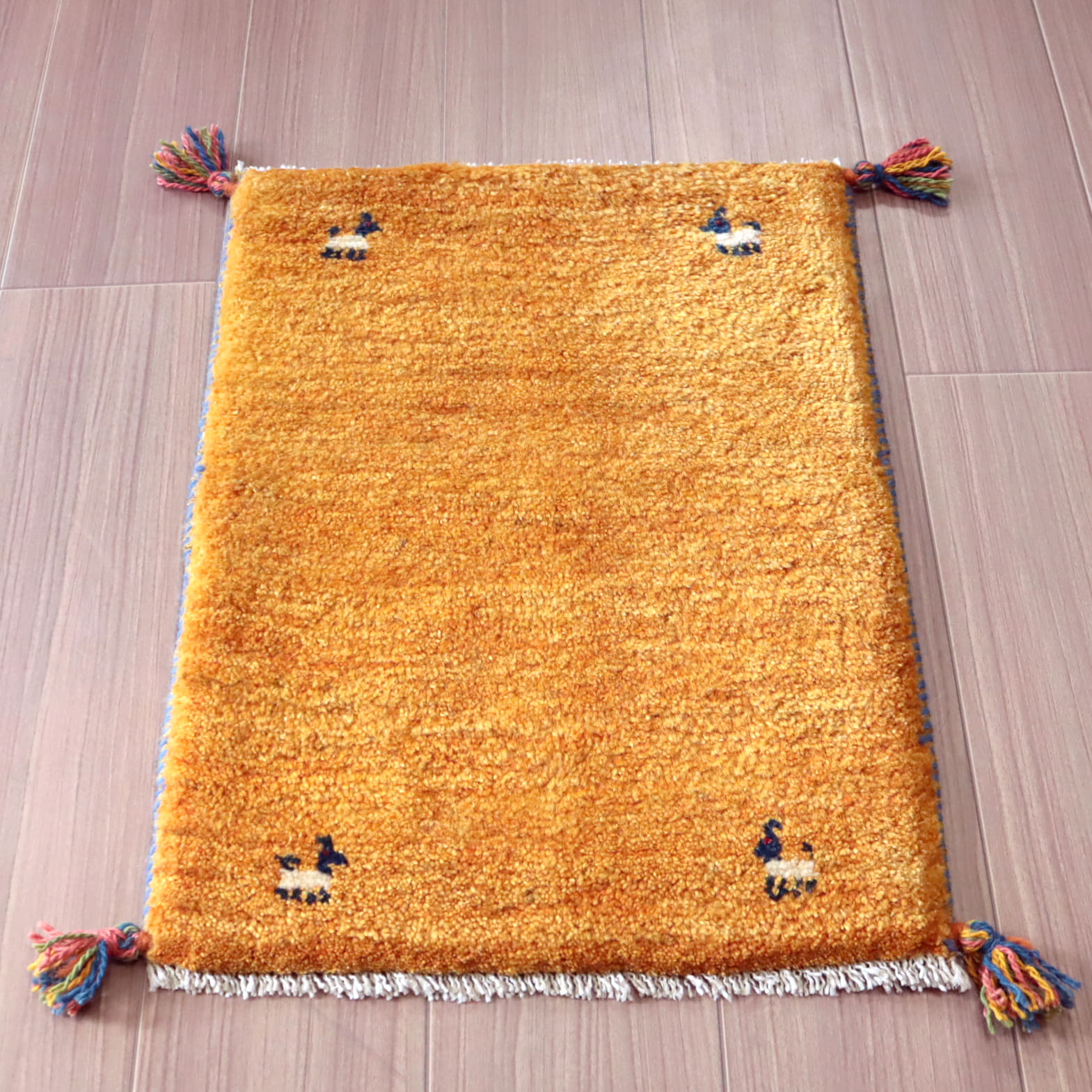 イラン産手織りギャッベ　ギャベ　ミニサイズ59×42cm オレンジ　無地　シンプル