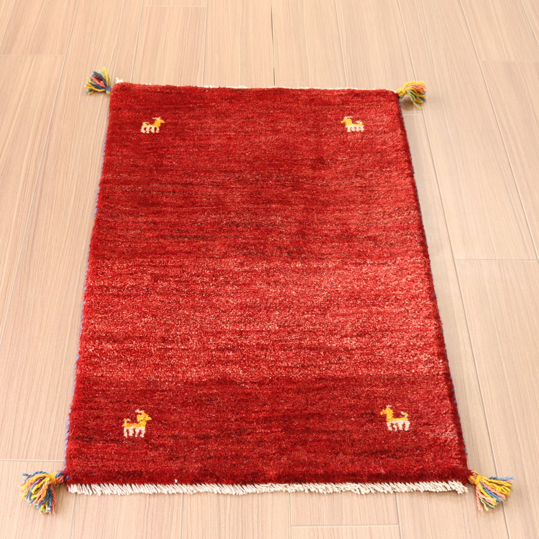 手織りギャッベ　イラン産92×60cm シンプルなレッド　玄関マット