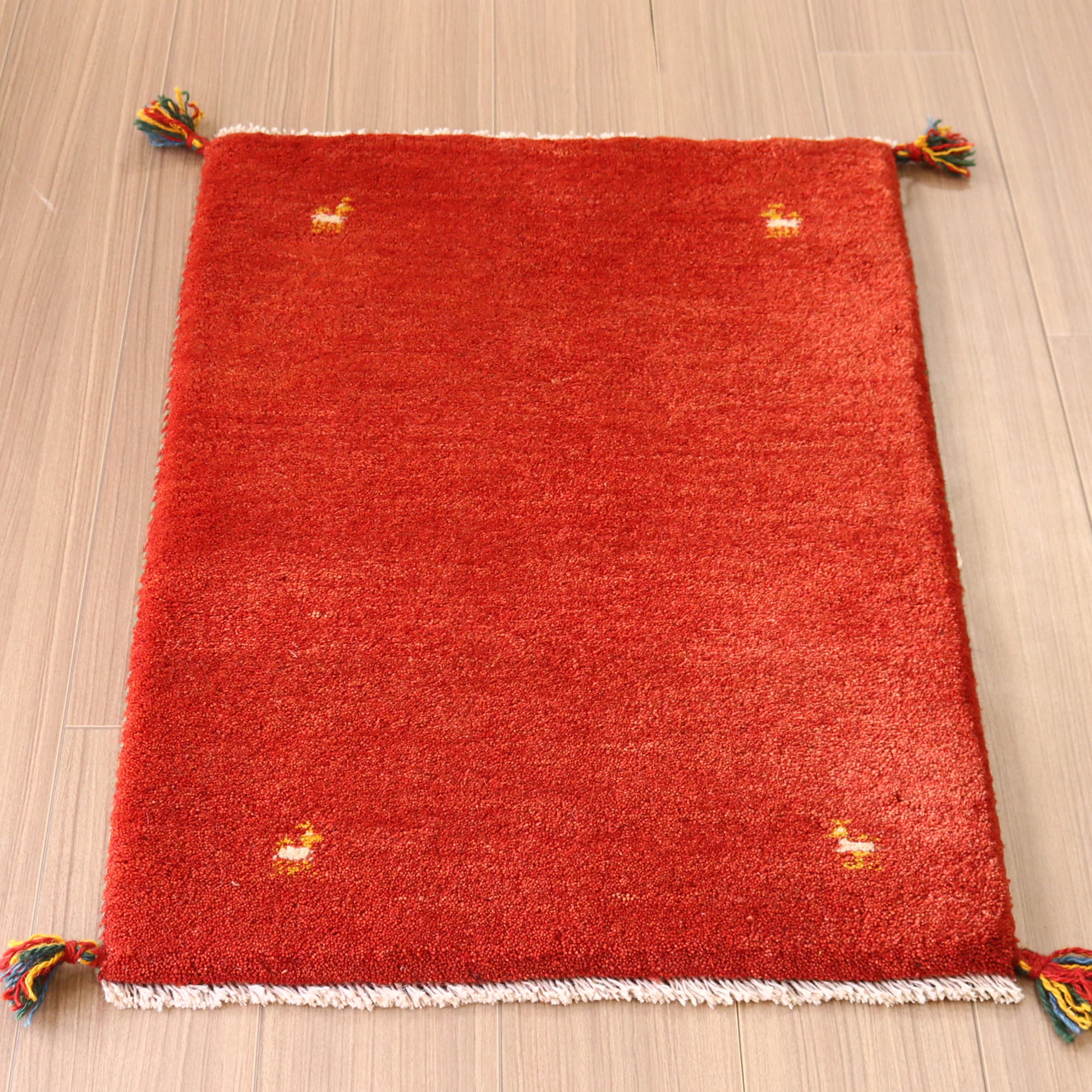 手織りギャッベ　イラン産88×60cm シンプルなレッド　玄関マット