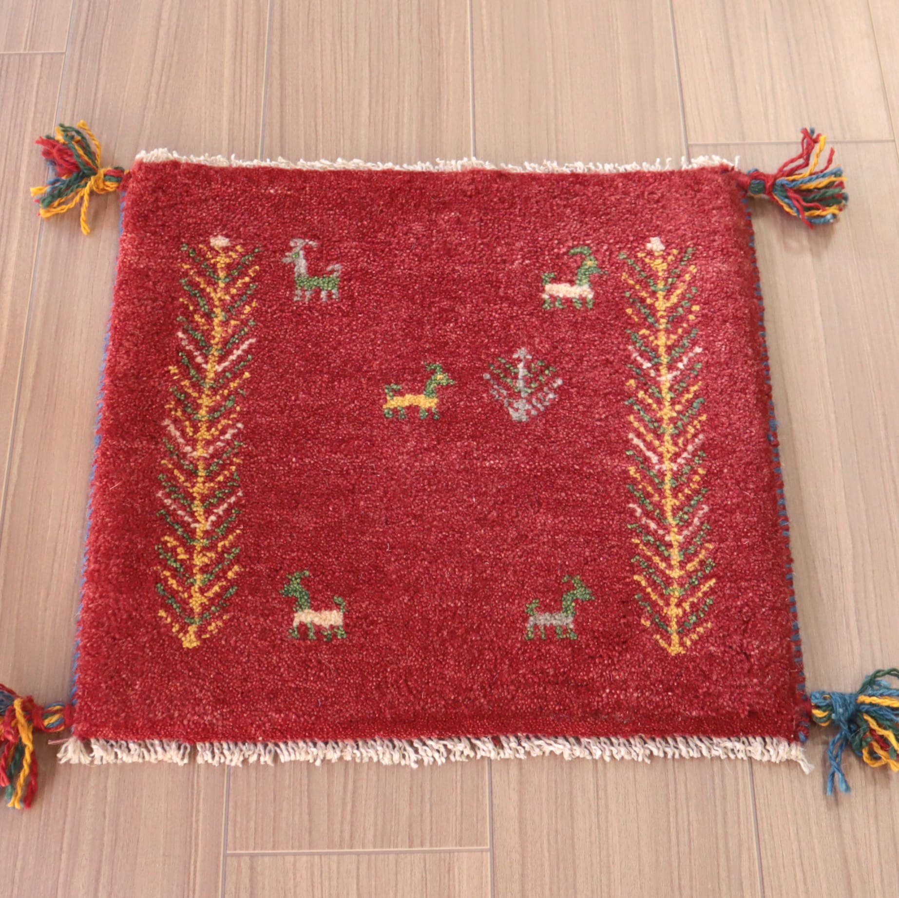 ギャッベ　イラン産手織り　41×44cm レッド