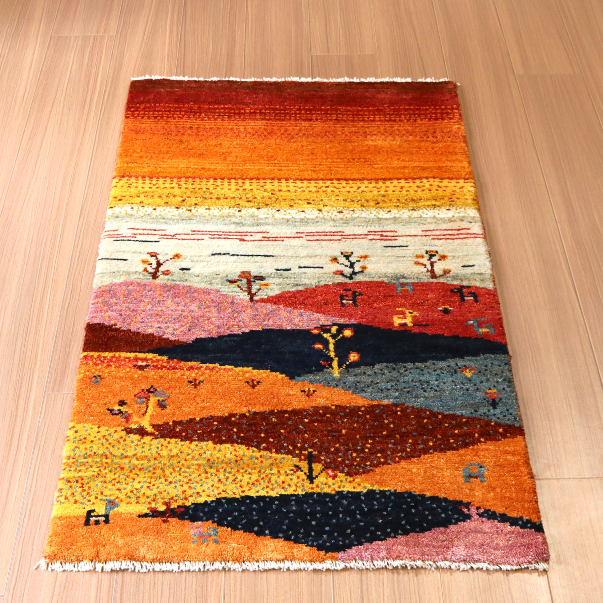 ギャッベ ノマド 手織りラグ イラン141×71cm 風景のギャッベ　ランドスケープ