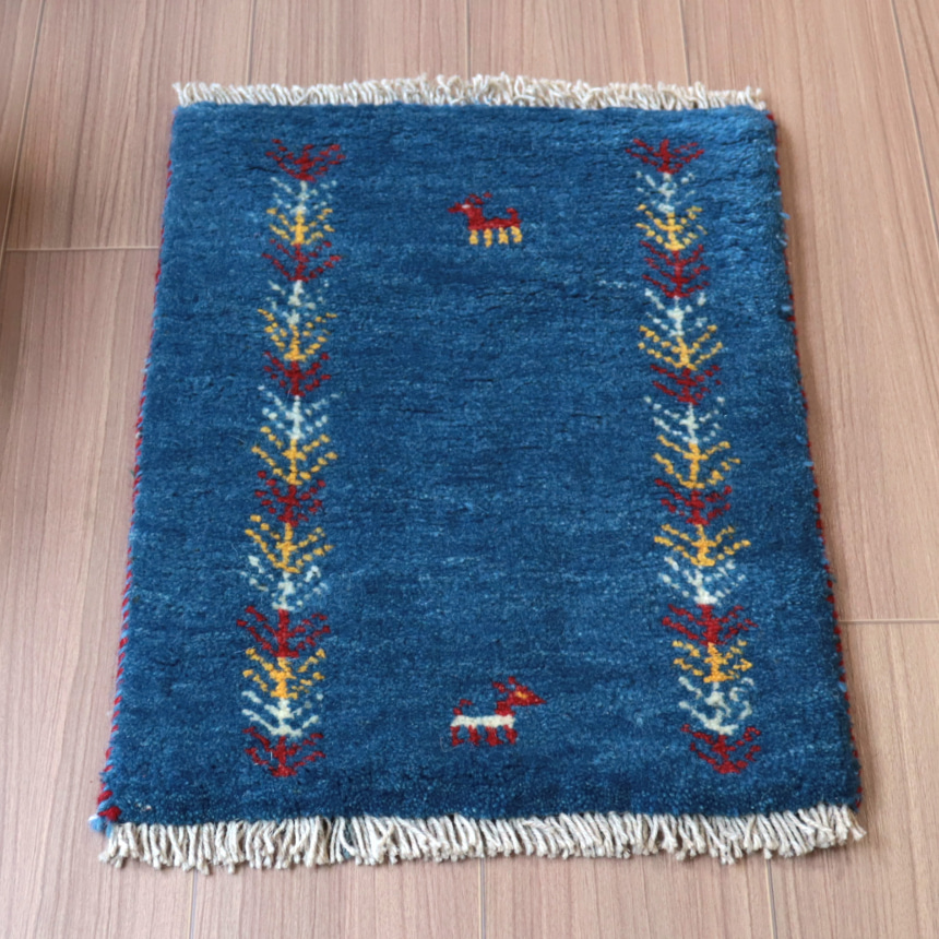 ミニギャッベ　イランの手織りラグ GABBEH54×40cm ブルー　生命の木