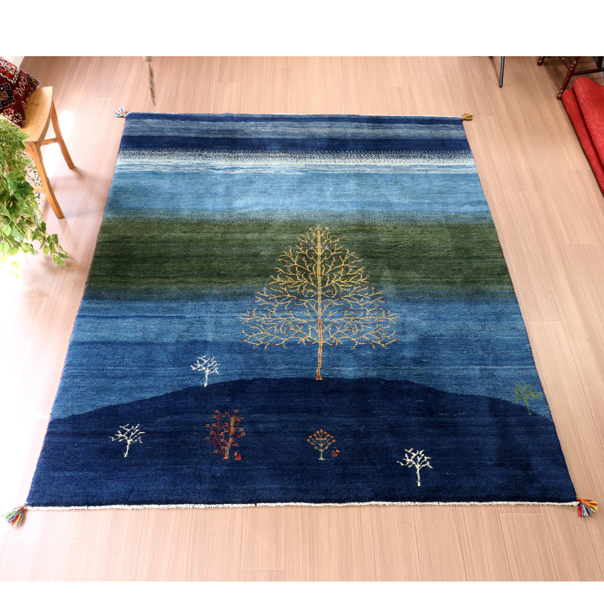 【15%OFF】ギャッベ イラン産 手織り 240x197cm ブルー ネイビー　丘の上