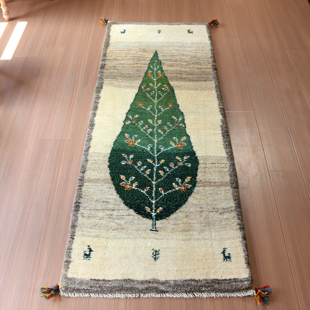 【15%OFF】ギャッベ イラン産 手織り 185x70cm 糸杉の樹 ランナーサイズ