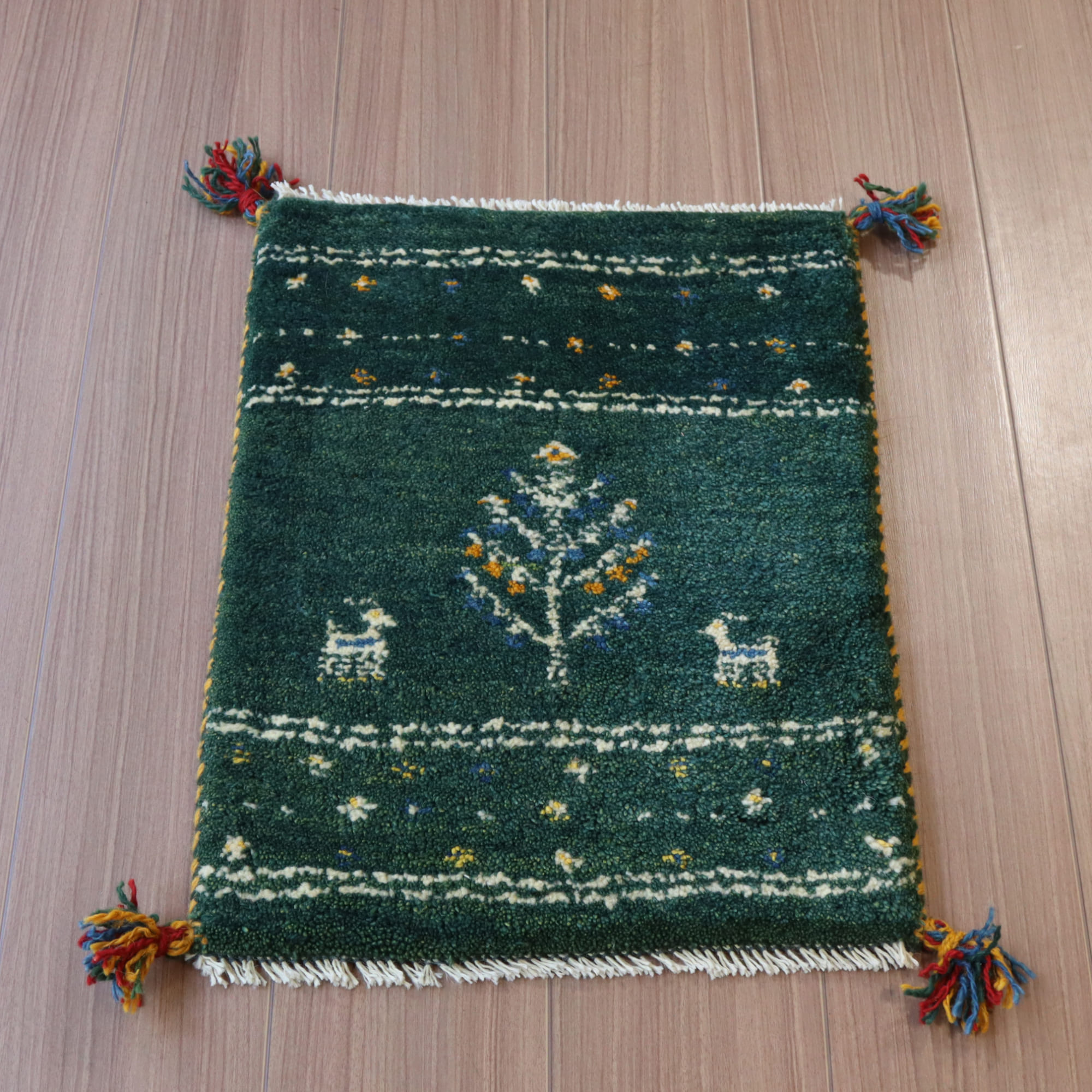 ギャッベ イランの手織りラグ GABBEH 57x41cm グリーン
