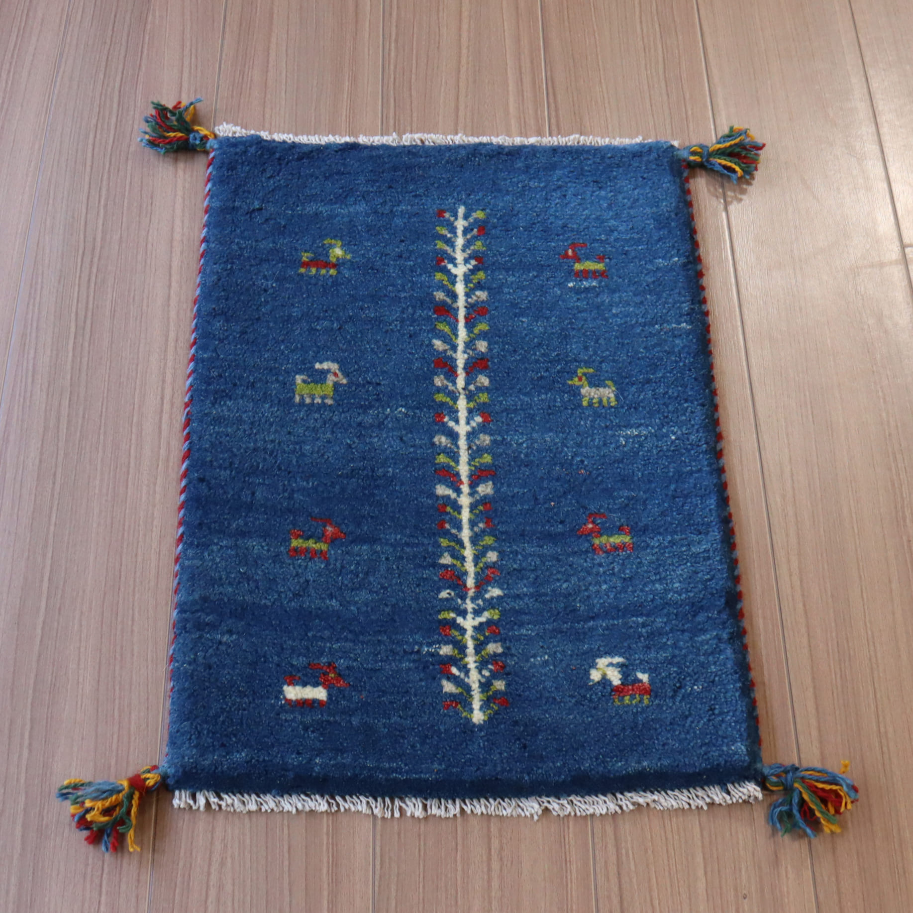 ギャッベ イランの手織りラグ GABBEH 62x42cm ブルー