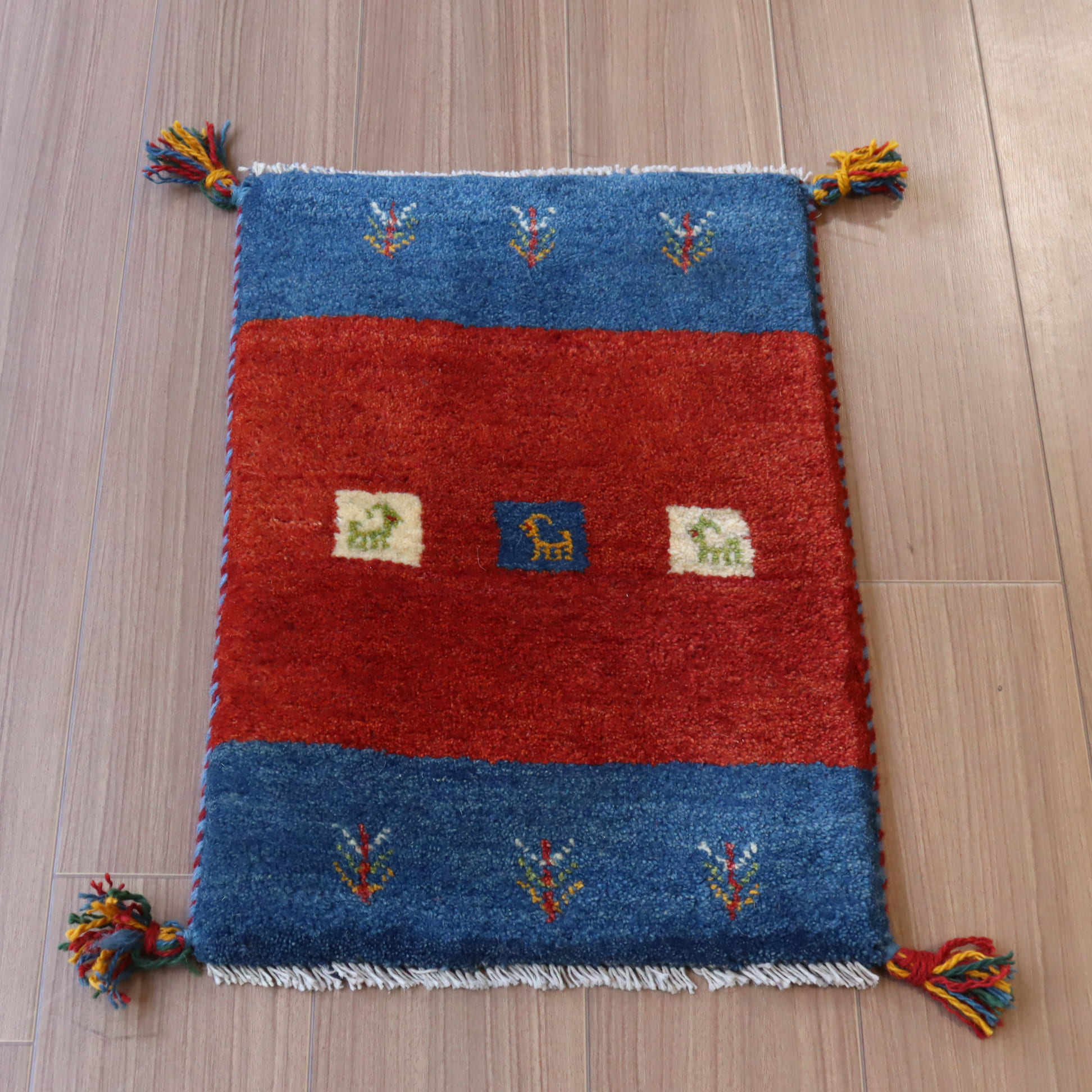 ギャッベ イランの手織りラグ GABBEH 58x39cm ブルー＆レッド