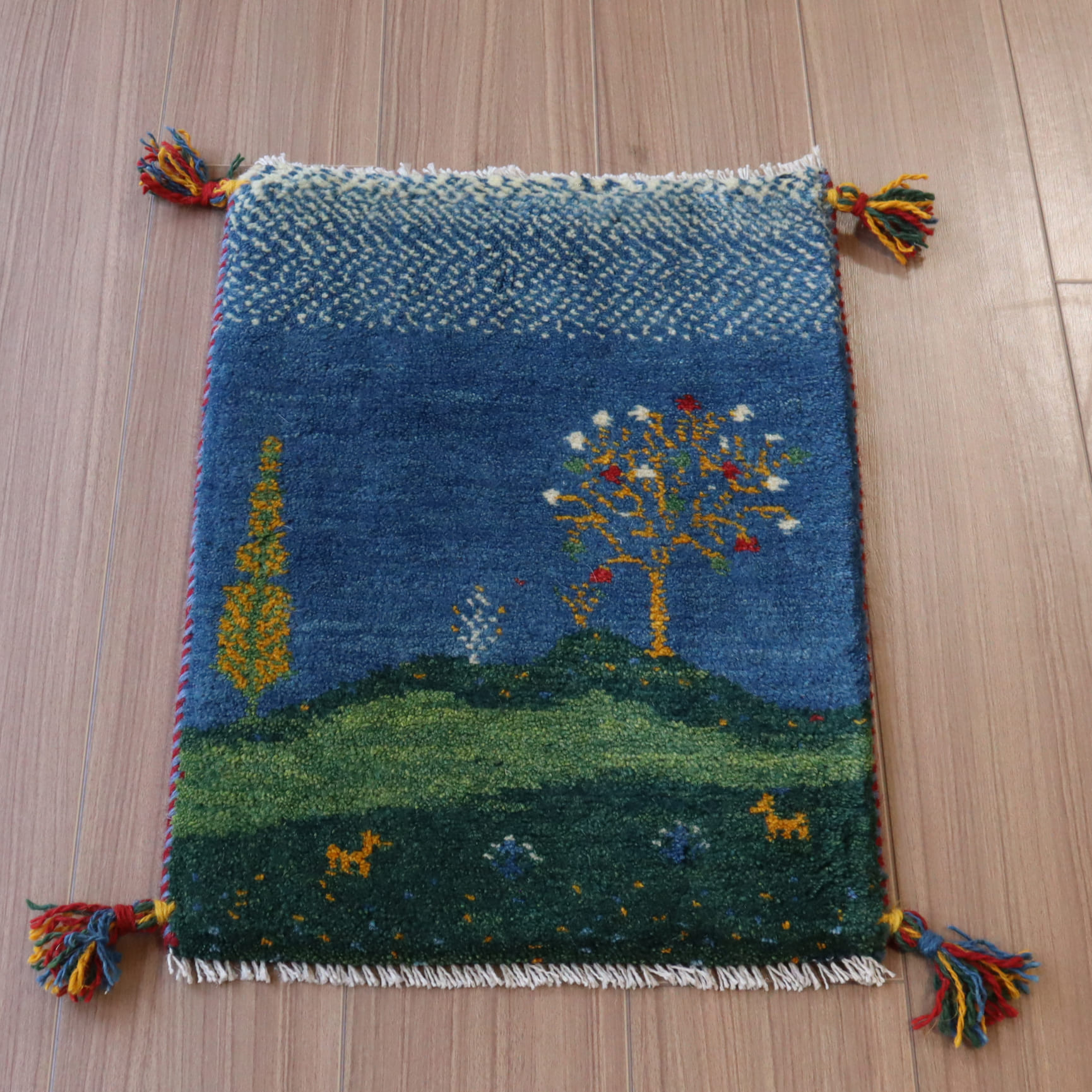 ギャッベ イランの手織りラグ GABBEH 59x42cm ブルー