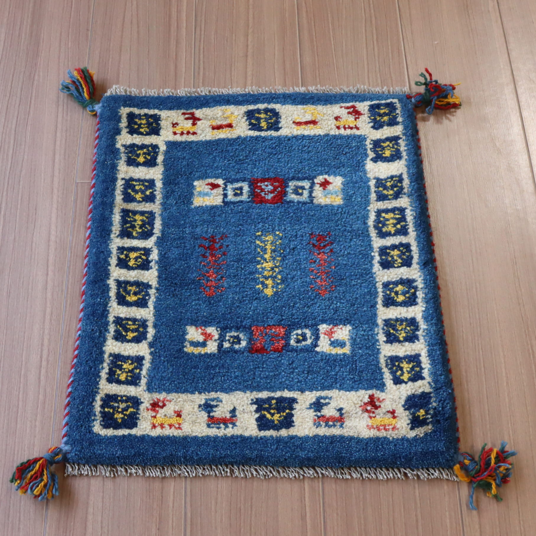 ギャッベ イランの手織りラグ GABBEH 54x44cm ブルー