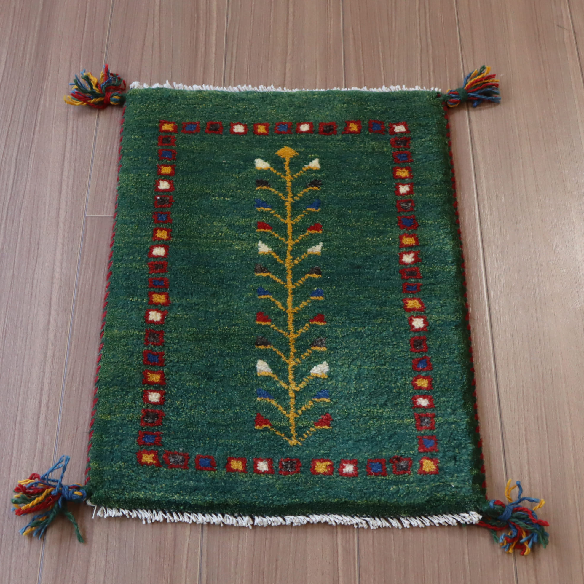 ギャッベ イランの手織りラグ GABBEH 59x42cm グリーン