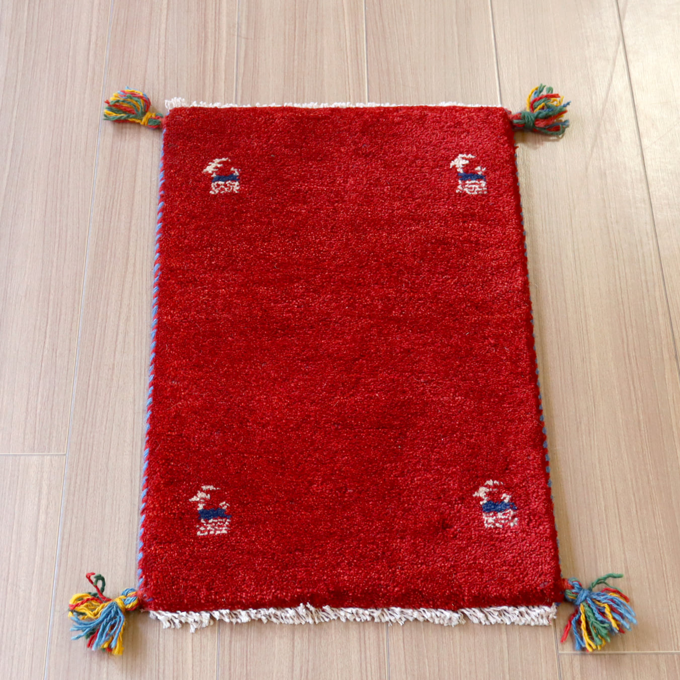 【15%OFF】ギャッベ ミニギャベ イラン　 59x39cm レッド　シンプル　動物モチーフ