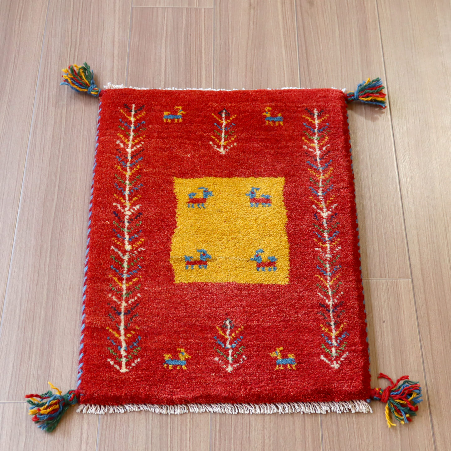【15%OFF】ギャッベ ミニギャベ イラン　 60x42cm レッド　イエロータイル