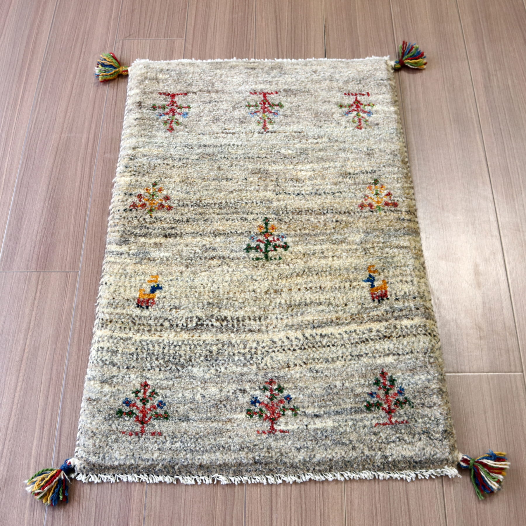 【15%OFF】ギャッベ イラン産手織り 90x59cm 玄関マット ナチュラルグレー