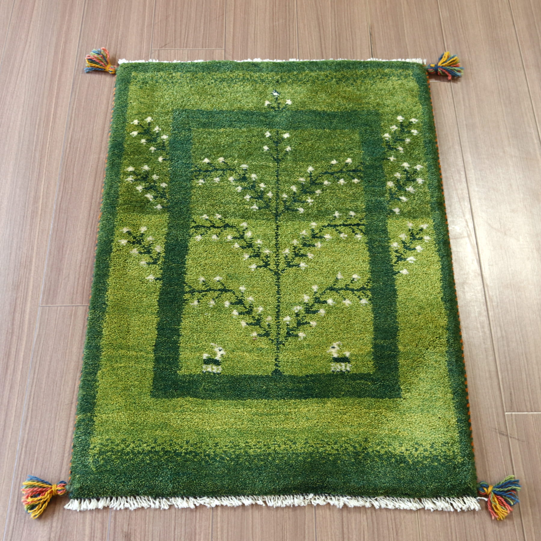 【15%OFF】ギャベ イラン産手織り 88x62cm 玄関マット　グリーン　生命の木