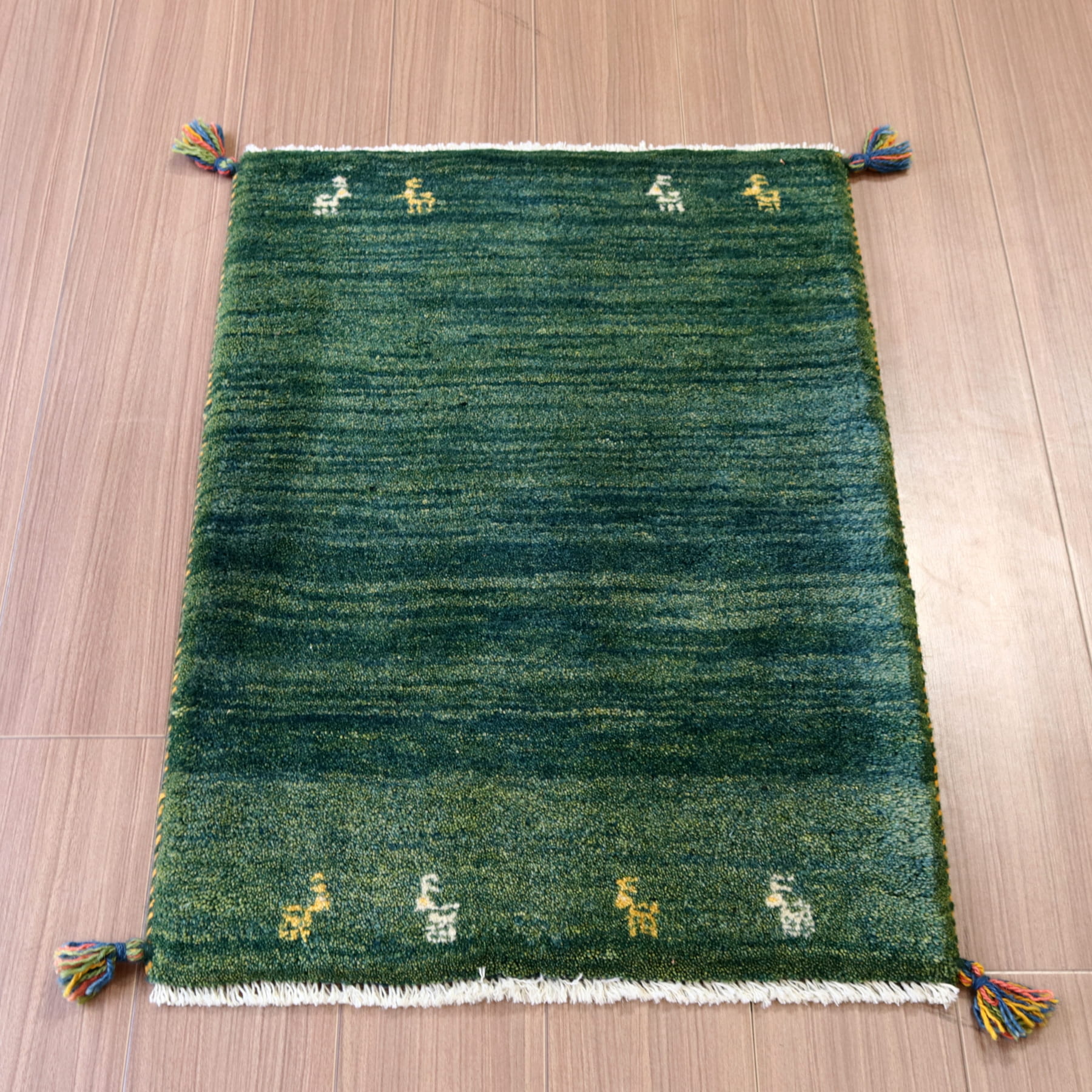 【15%OFF】ギャベ イラン産手織り 88x62cm 玄関マット　グリーングラデーション