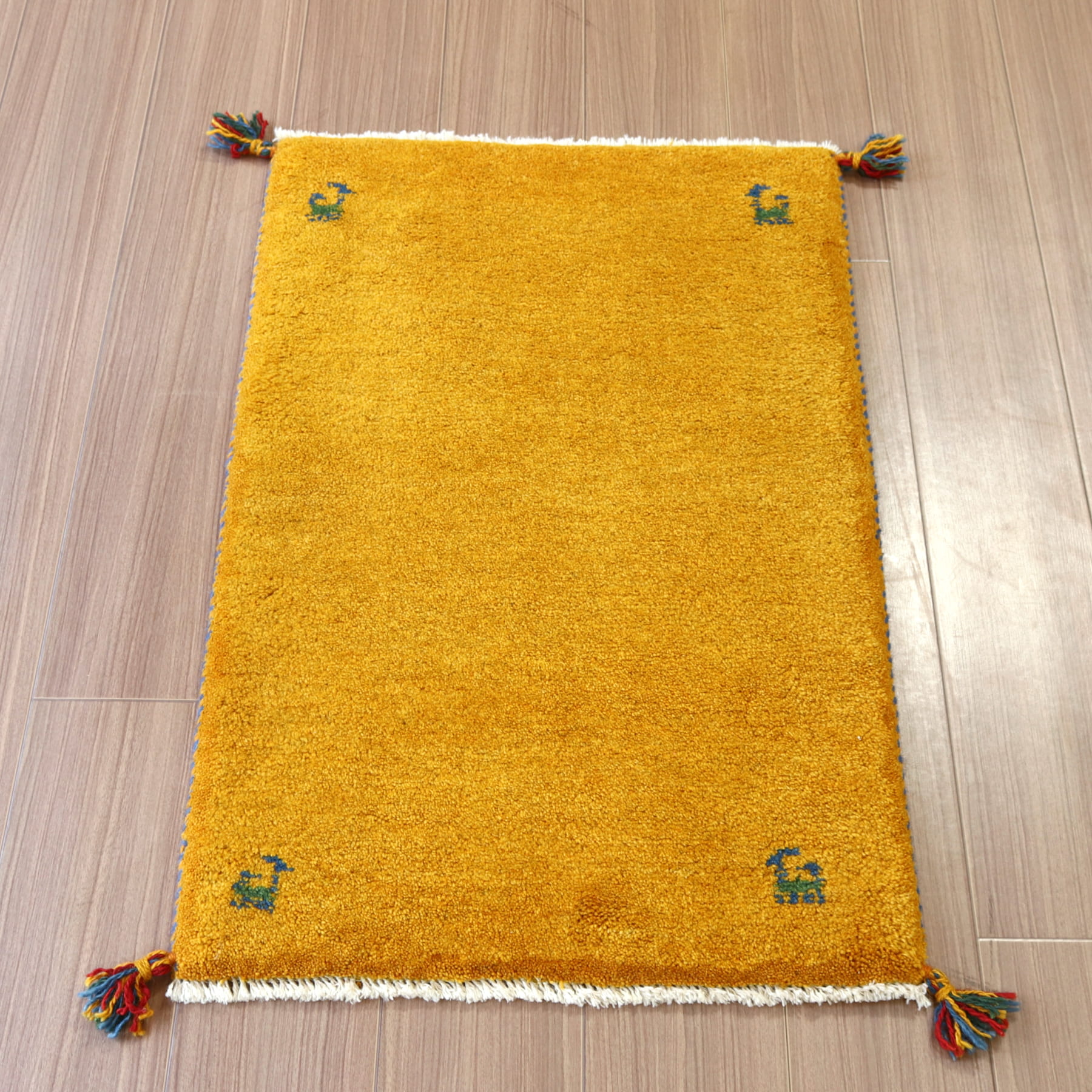 【15%OFF】ギャッベ 手織り イラン産 90x58cm 玄関マット　オレンジ　無地　シンプル