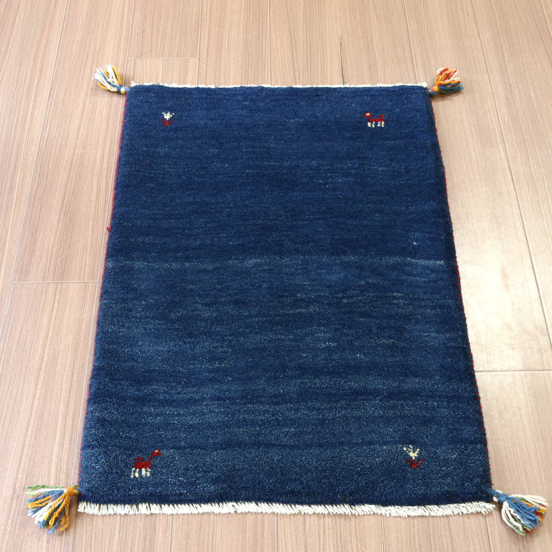 【15%OFF】ギャッベ イラン産手織り 92x62cm ネイビーブルー　紺　玄関マット
