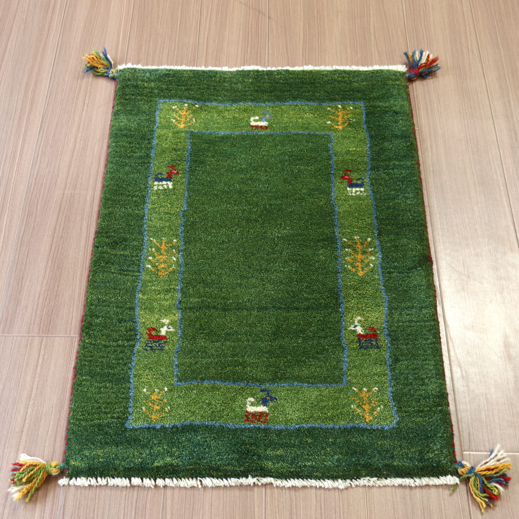 【15%OFF】ギャベ イラン産手織り 92x61cm 玄関マット　グリーン