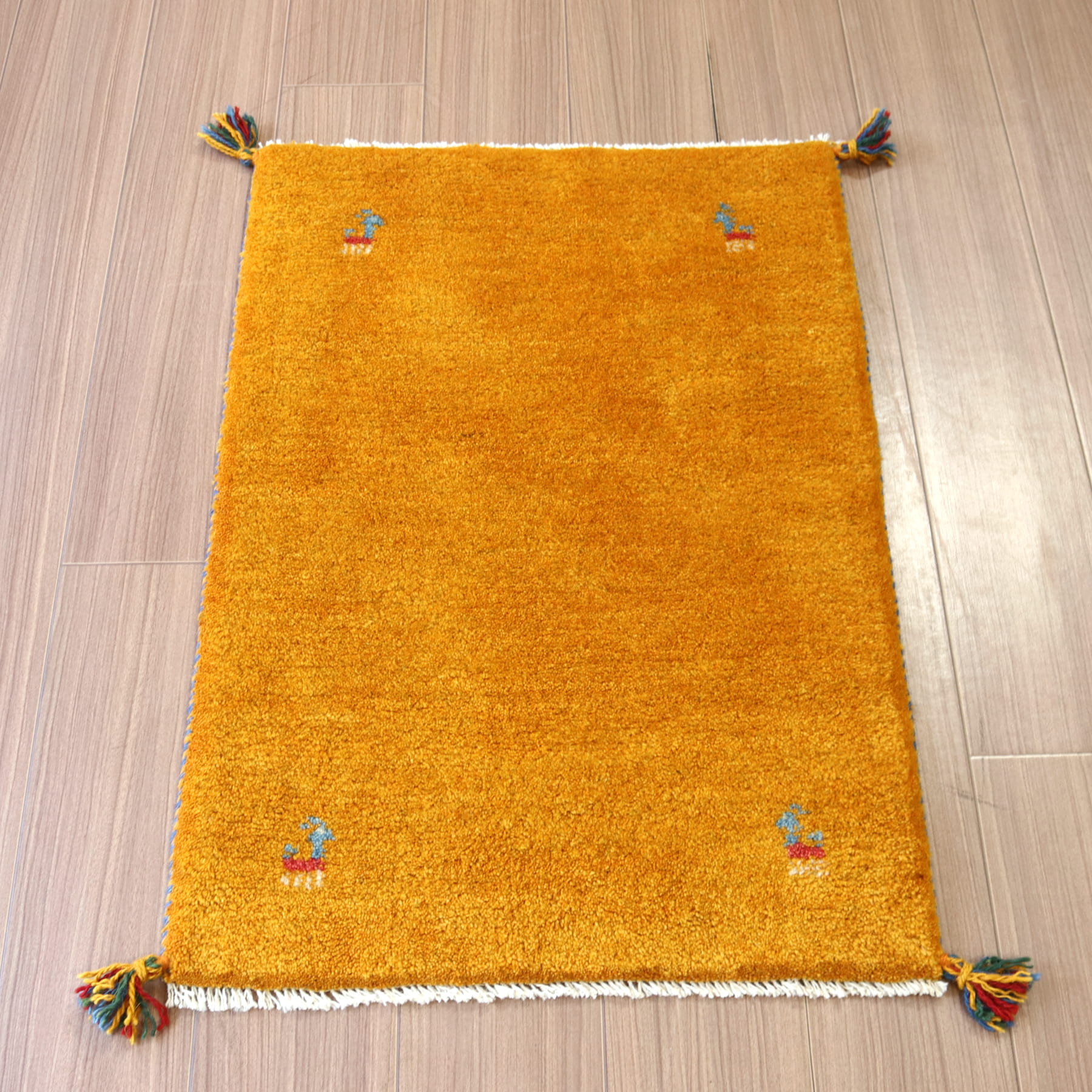 【15%OFF】ギャッベ 手織り イラン産 88x62cm 玄関マット　オレンジ　無地　シンプル