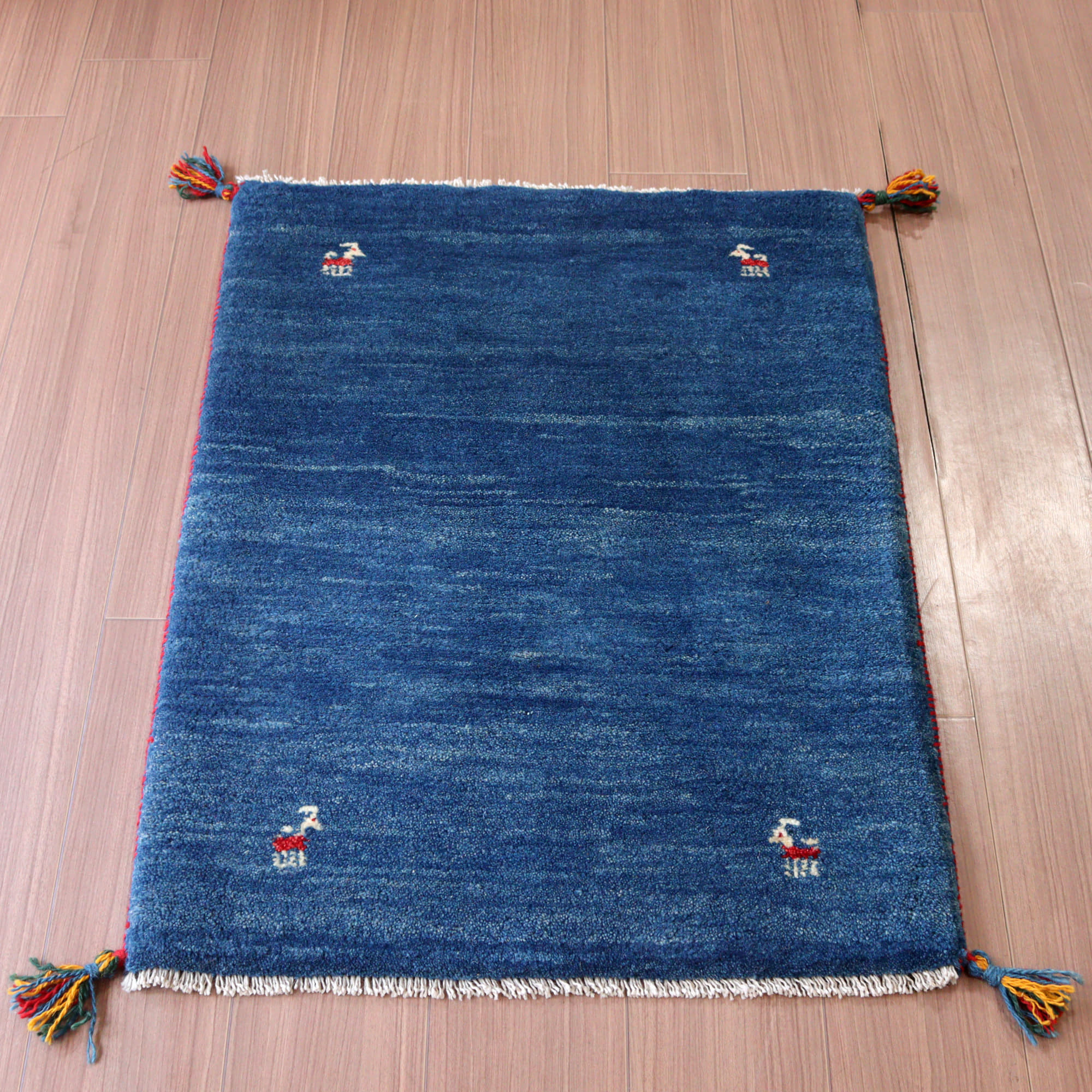【15%OFF】ギャッベ 手織り イラン産 92x66cm ブルー シンプルモチーフ