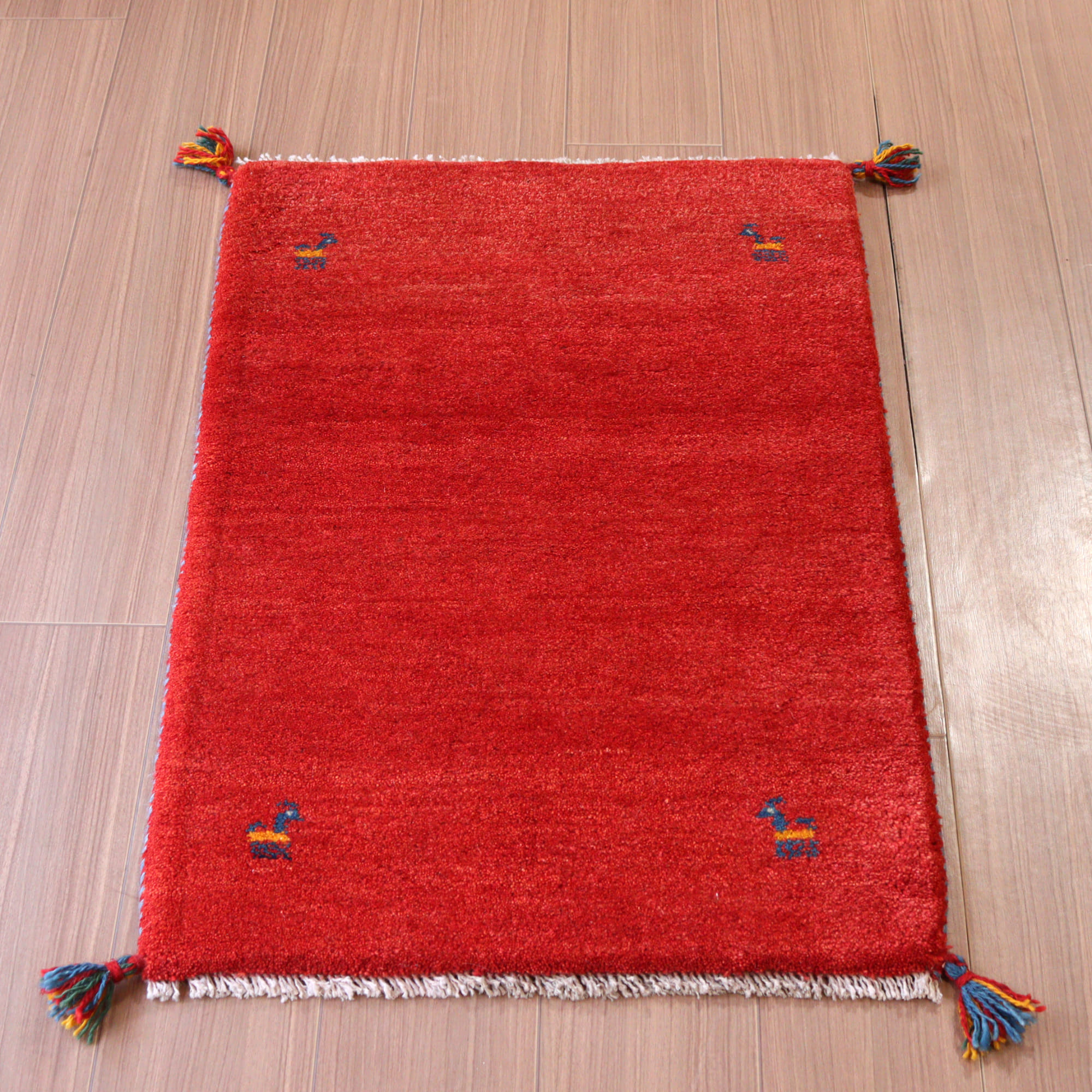 【15%OFF】ギャッベ 手織り イラン産 88x58cm レッド シンプルモチーフ