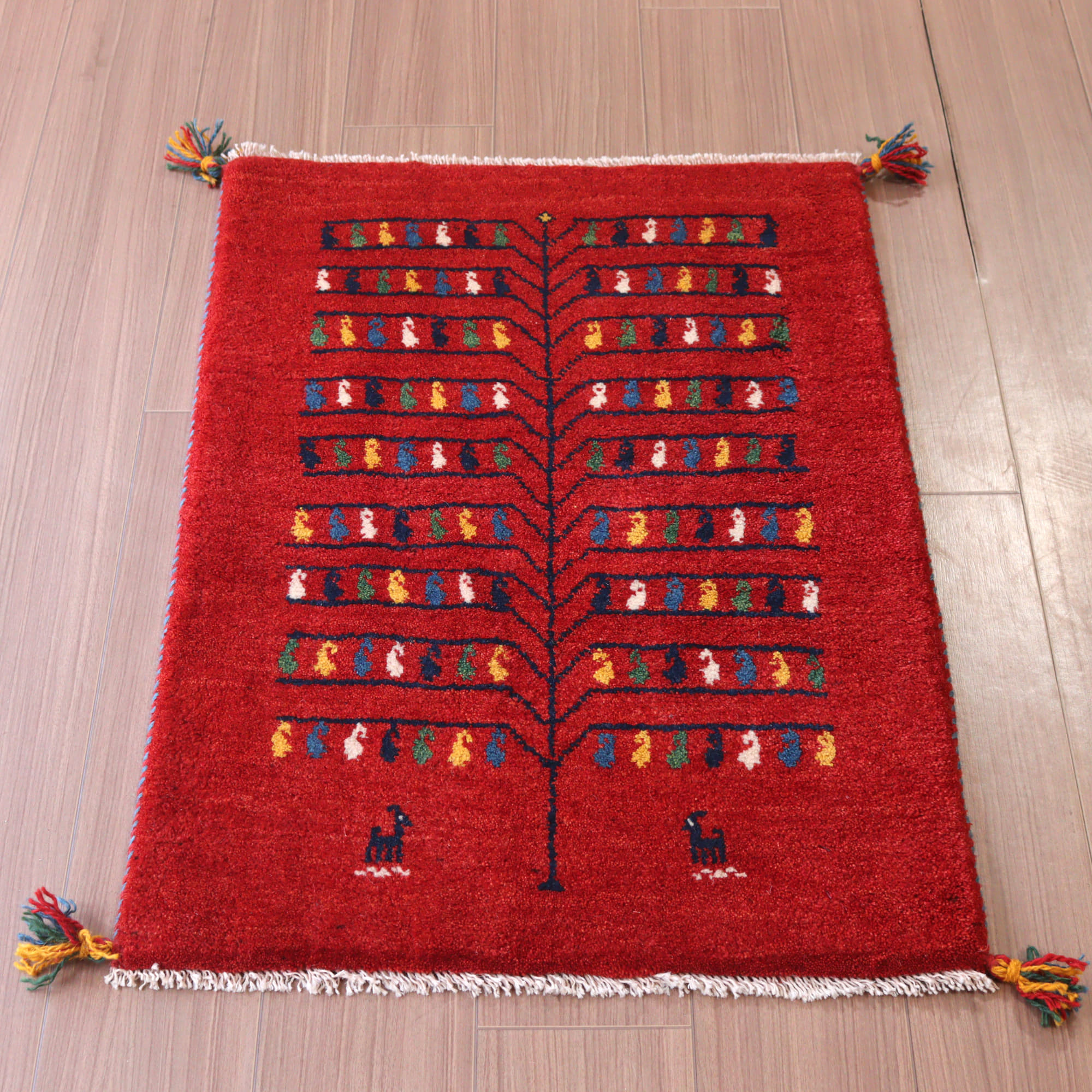 【15%OFF】ギャッベ 手織り イラン産 90x63cm 生命の木 レッド