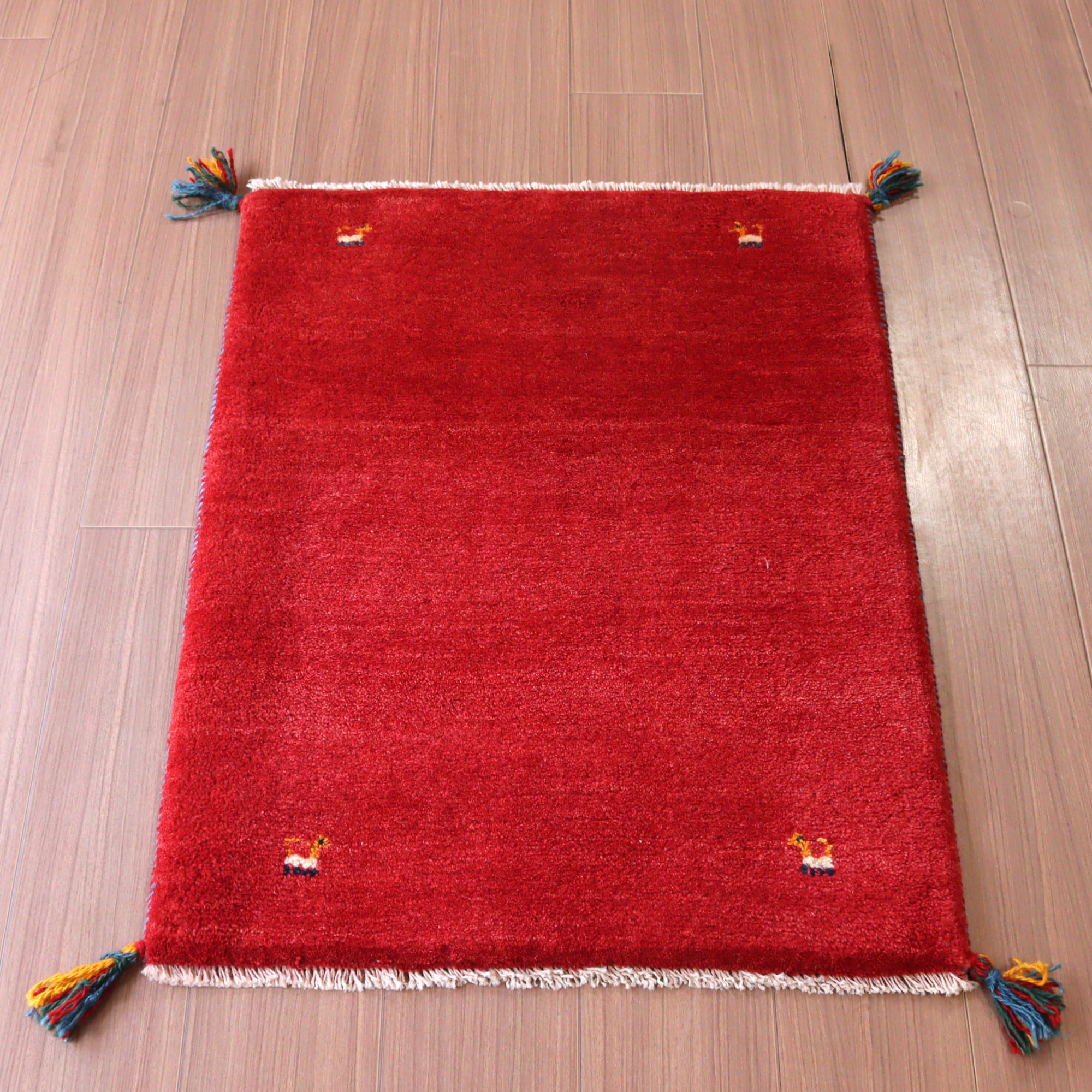 【15%OFF】ギャッベ 手織り イラン産 87x65cm シンプルモチーフ レッド