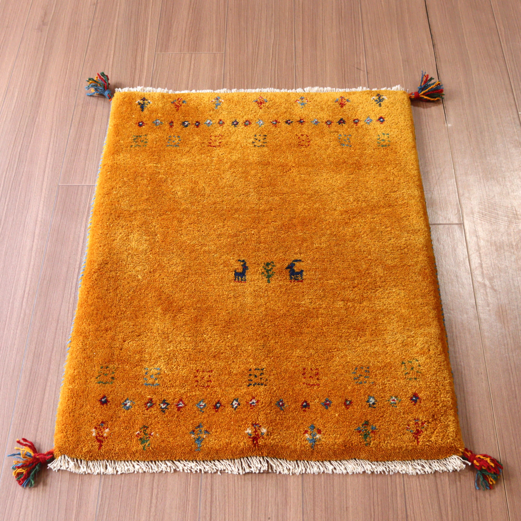 【15%OFF】ギャッベ 手織り イラン産 84x64cm 玄関マット イエロー