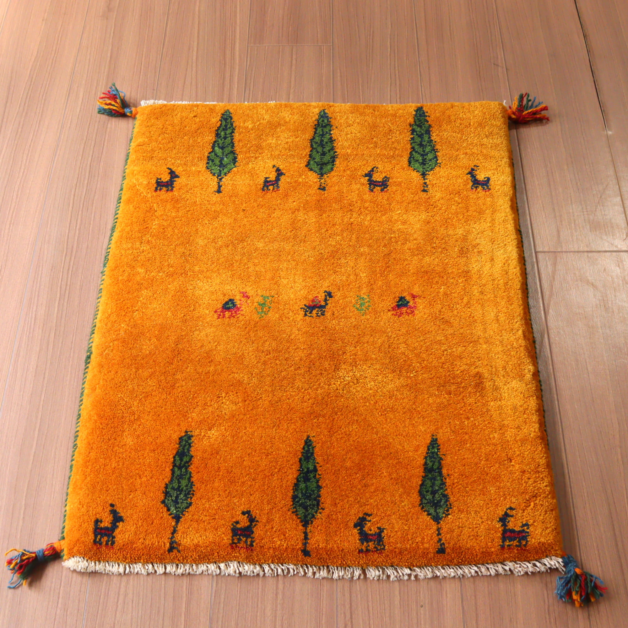 【15%OFF】ギャッベ 手織り イラン産 85x63cm 玄関マット オレンジ