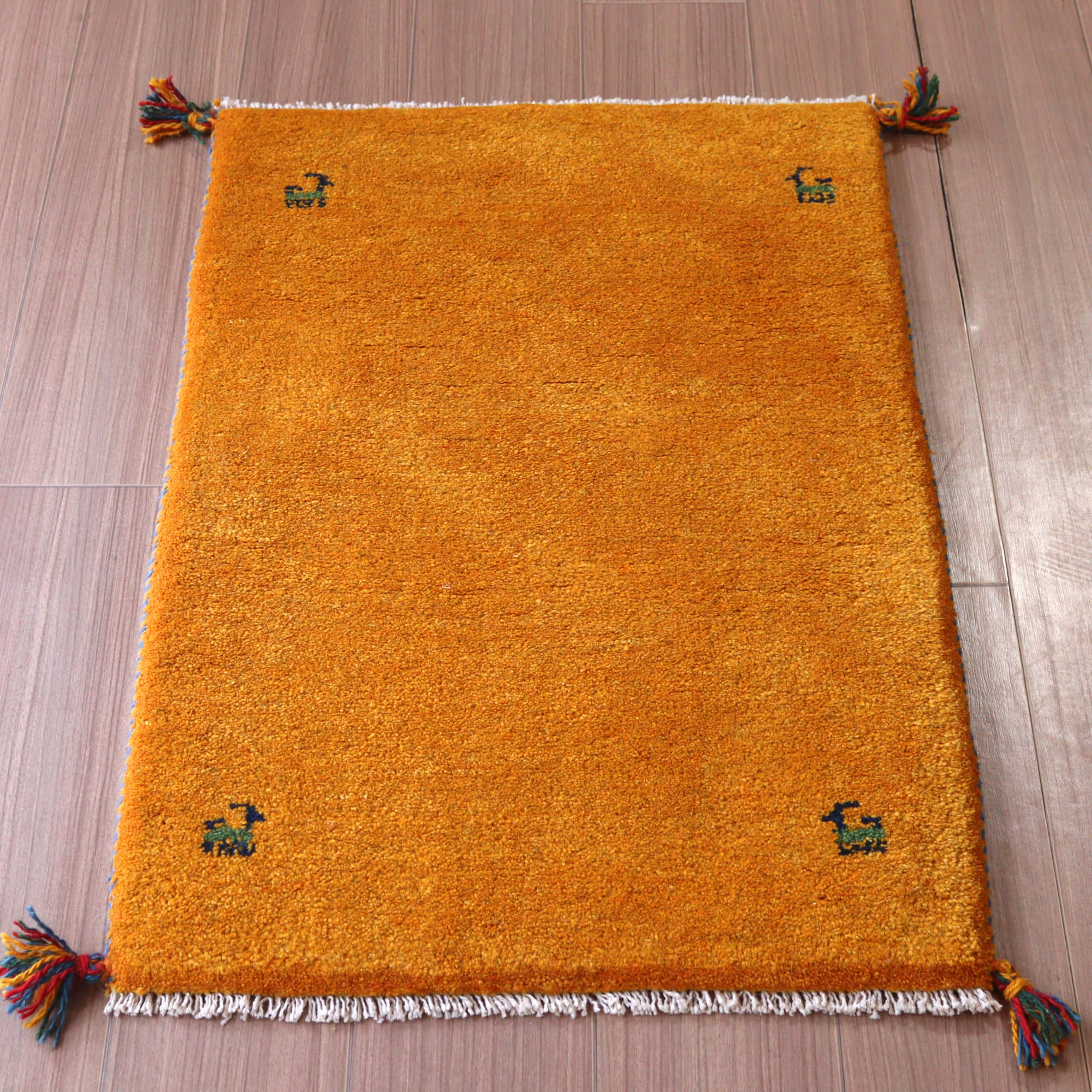 【15%OFF】ギャッベ 手織り イラン産 88x62cm 玄関マット イエロー