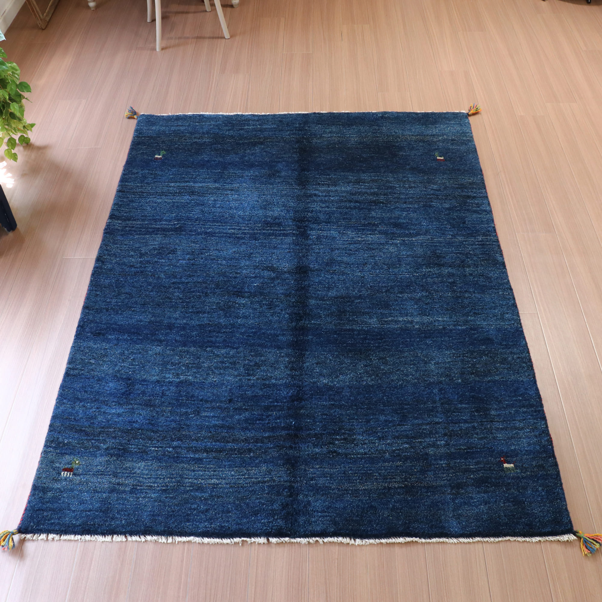 ギャベ ギャッベ イラン産手織り  200x148cm ネイビーブルー　紺　シンプル　無地