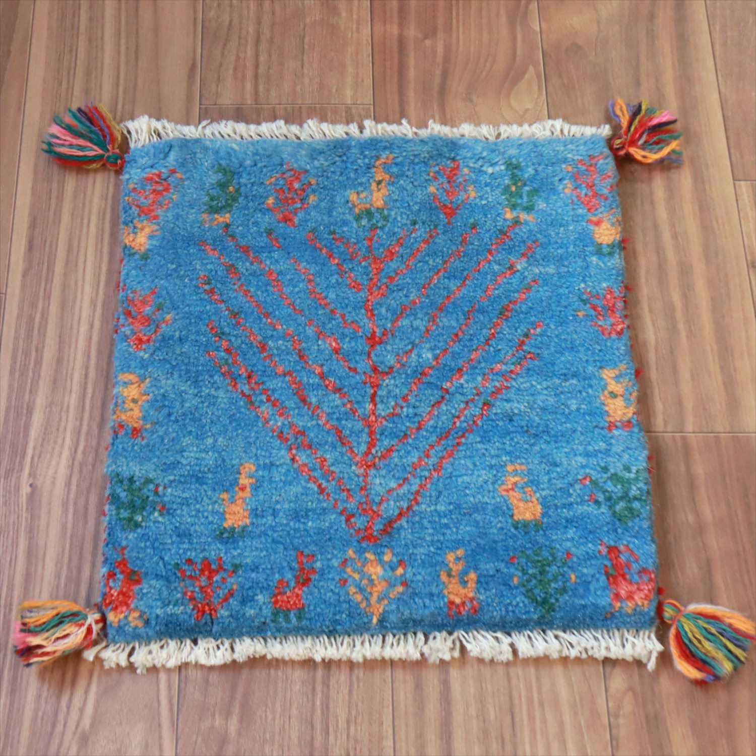 ギャッベ イラン産手織り 座布団サイズ 42x41cm ブルー