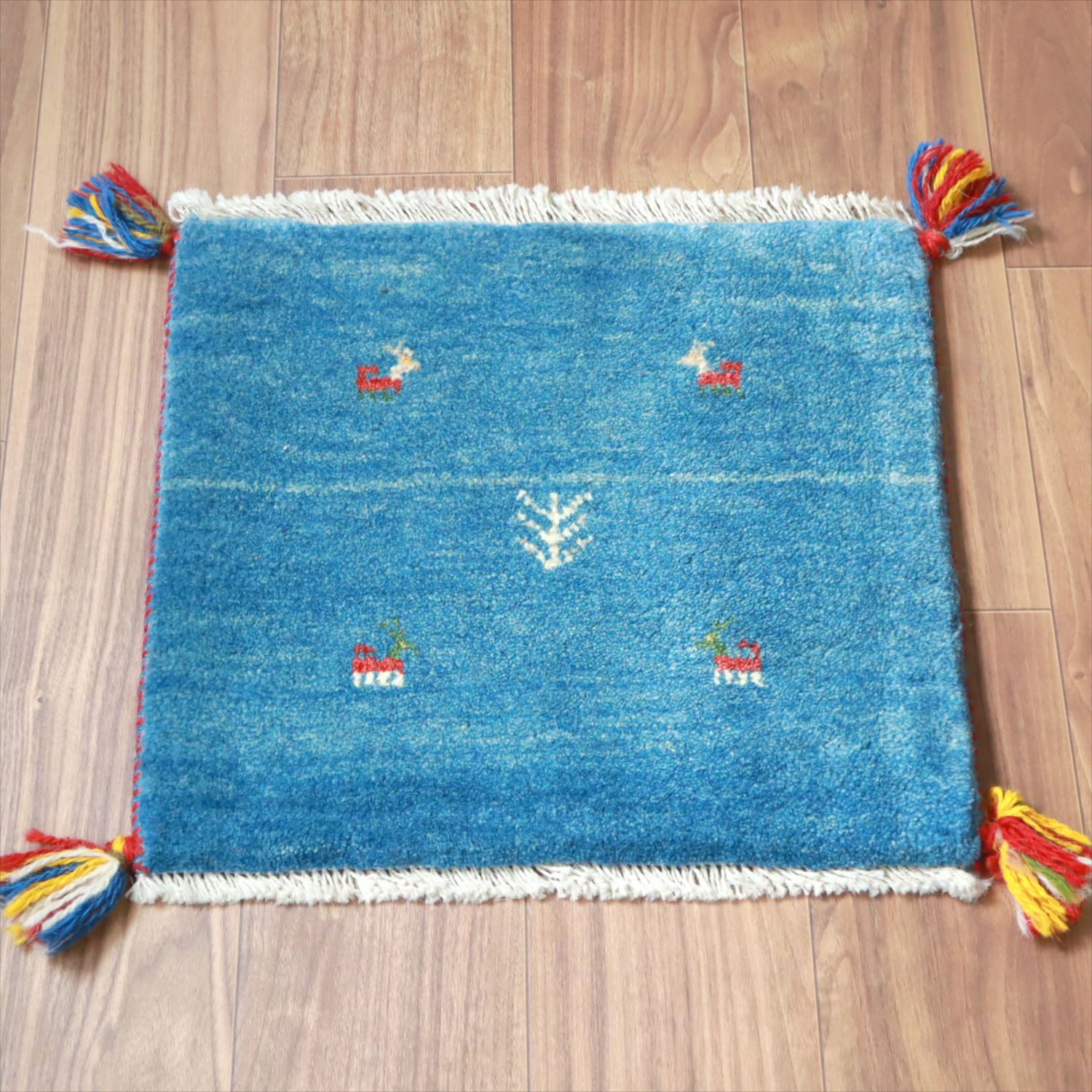 ギャッベ イラン産手織り 座布団サイズ 41x45cm ブルー